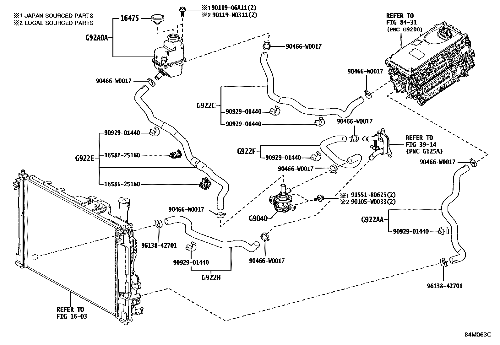 Toyota YARIS 逆变器冷却系统 EPC diagram — 84M063C