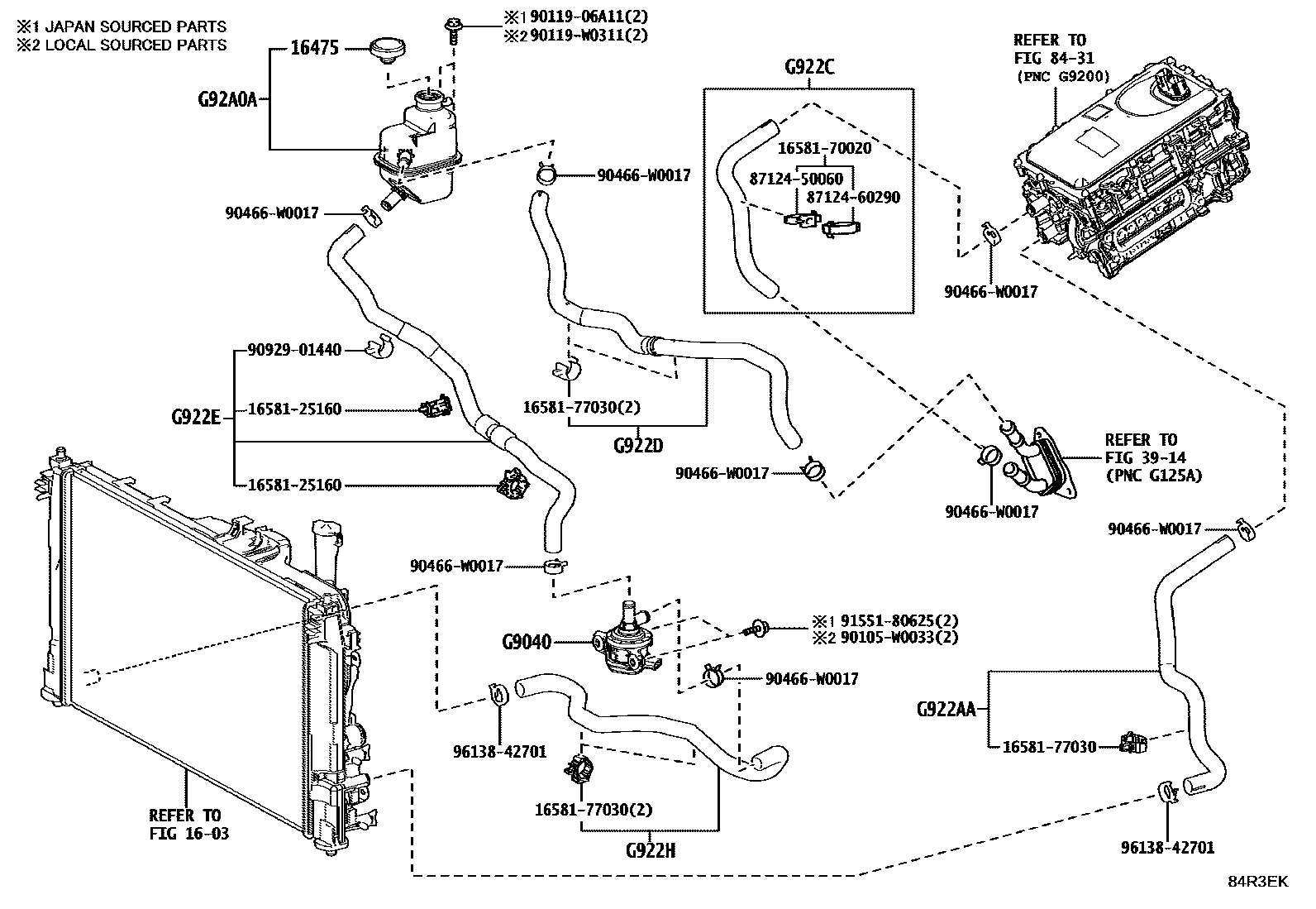 Toyota YARIS 逆变器冷却系统 EPC diagram — 84R3EK