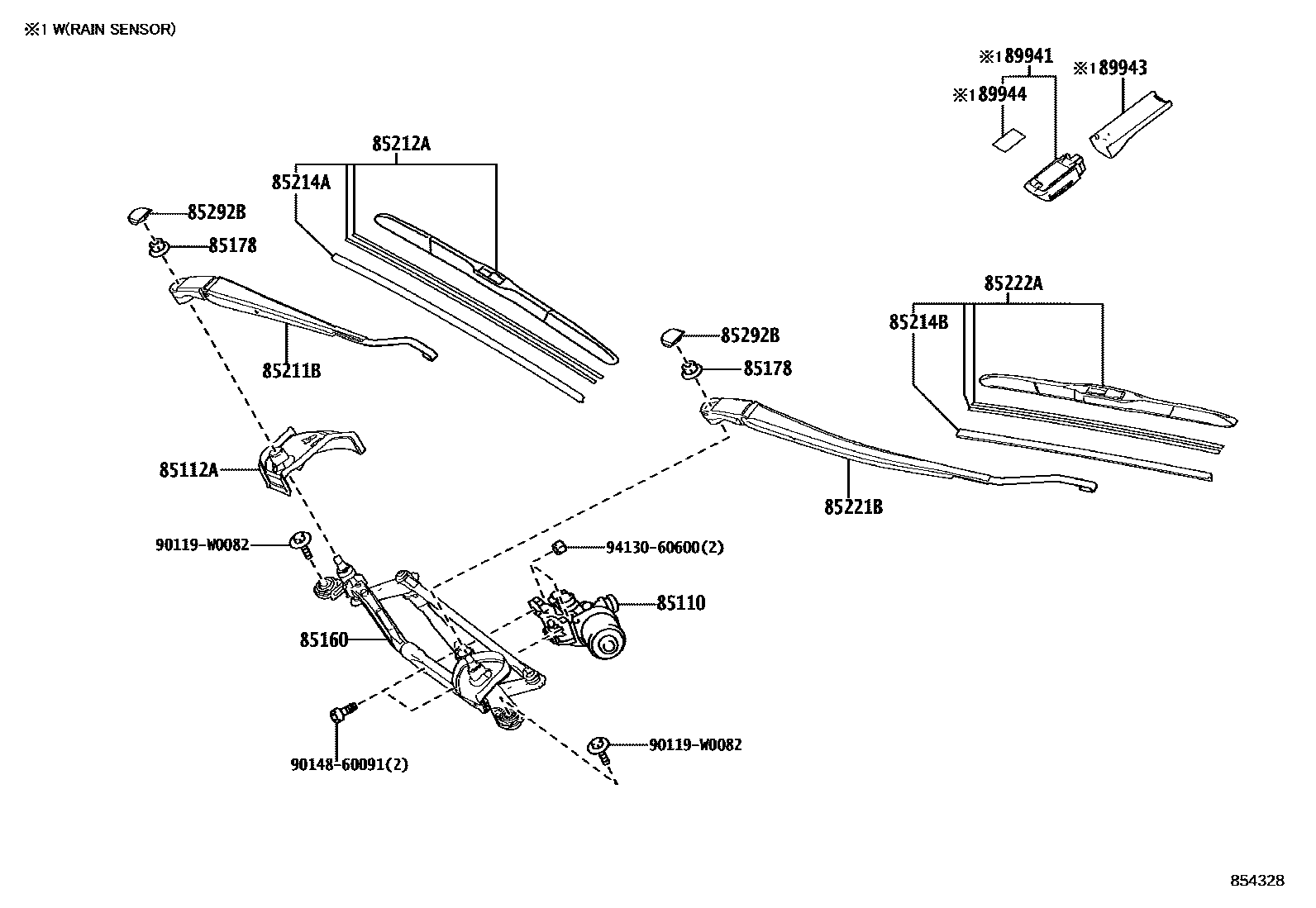 Toyota YARIS 挡风玻璃刮水器 EPC diagram — 854328