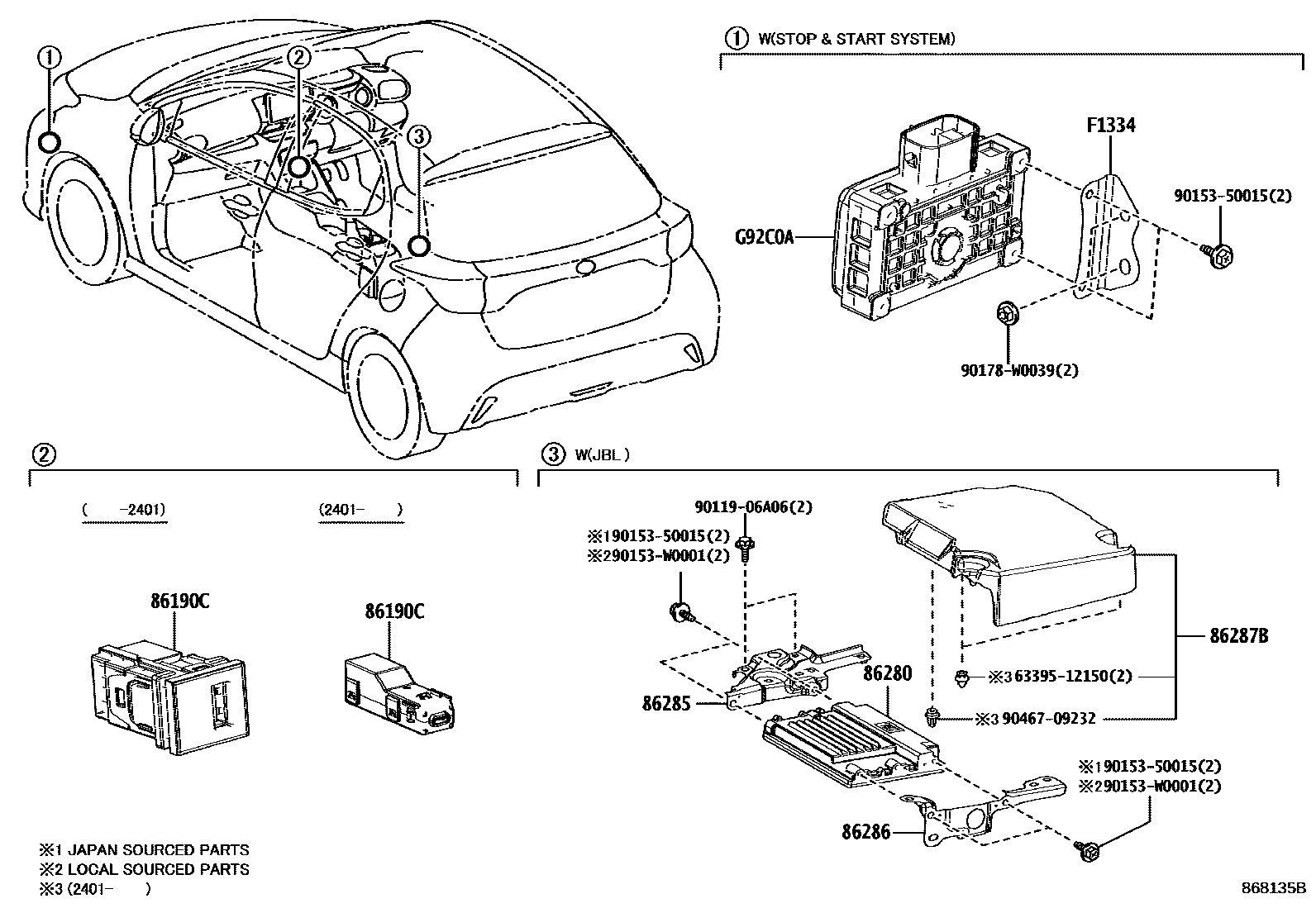 Toyota YARIS 收音机、放大器和冷凝器 EPC diagram — 868135B