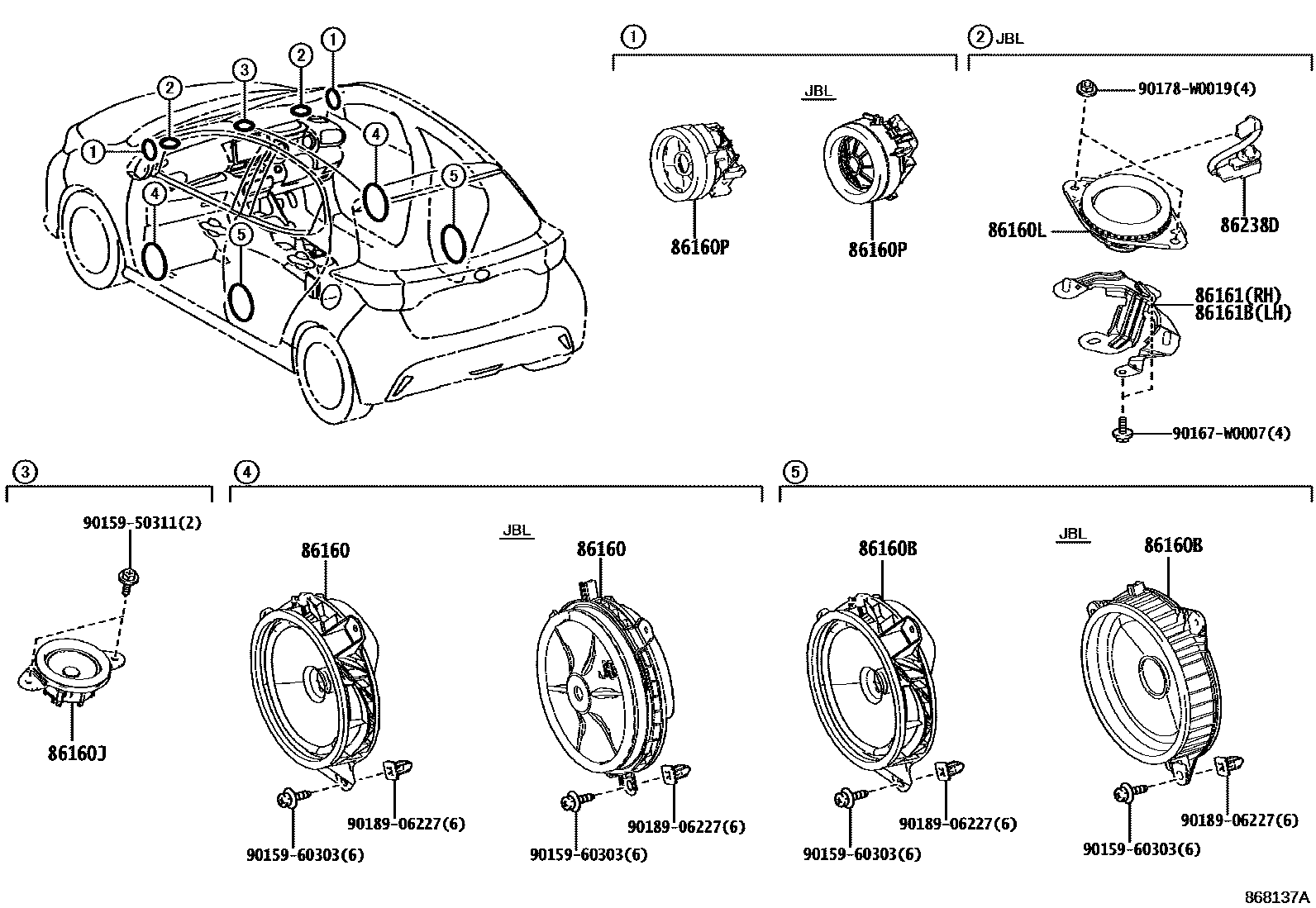 Toyota YARIS 扬声器 EPC diagram — 868137A