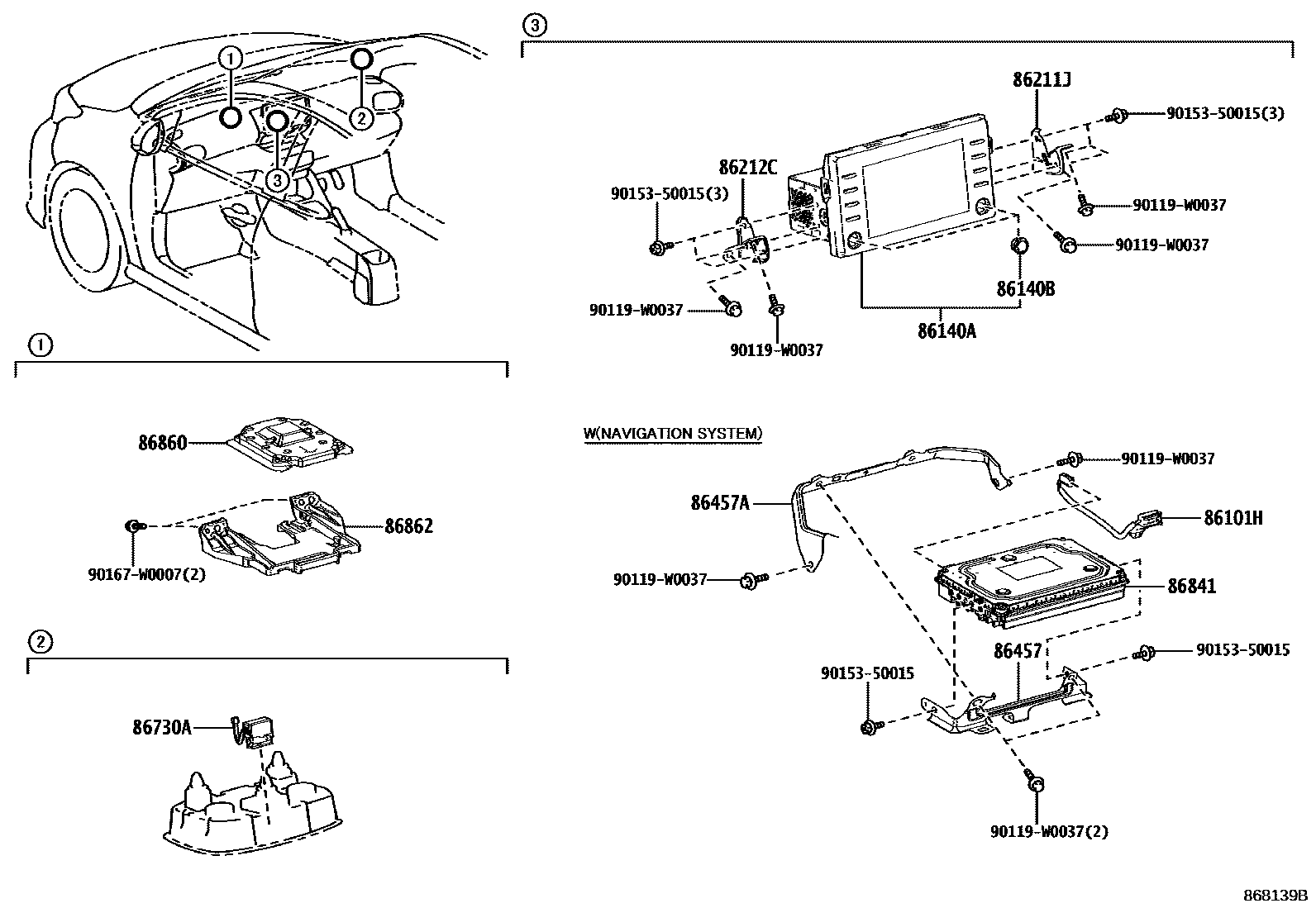 Toyota YARIS 导航和前监视器显示屏 EPC diagram — 868139B