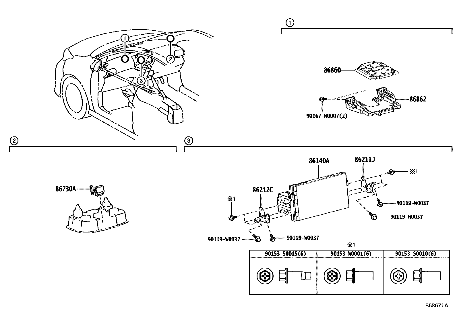 Toyota YARIS 导航和前监视器显示屏 EPC diagram — 868671A