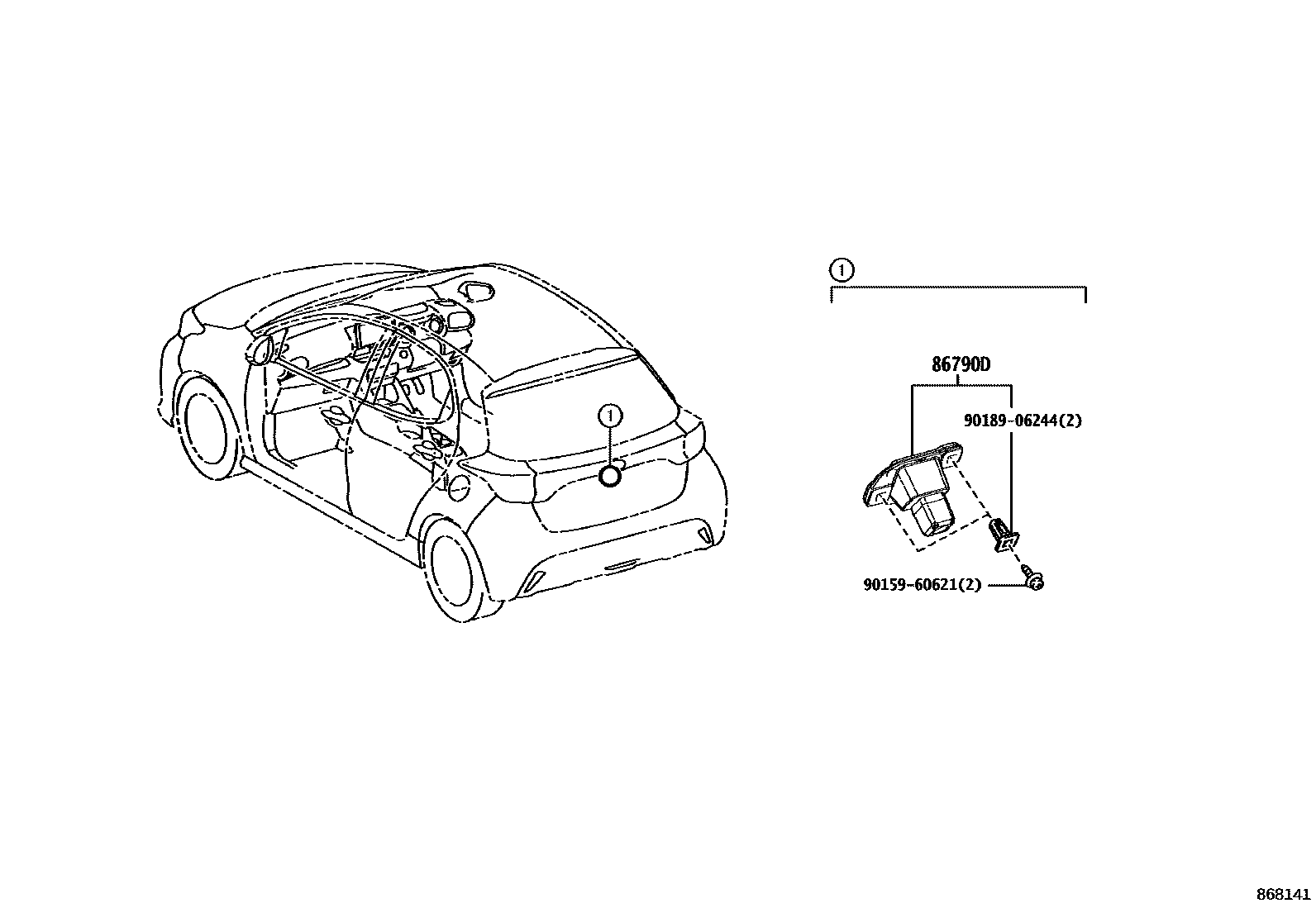 Toyota YARIS 倒车影像和摄像头 EPC diagram — 868141
