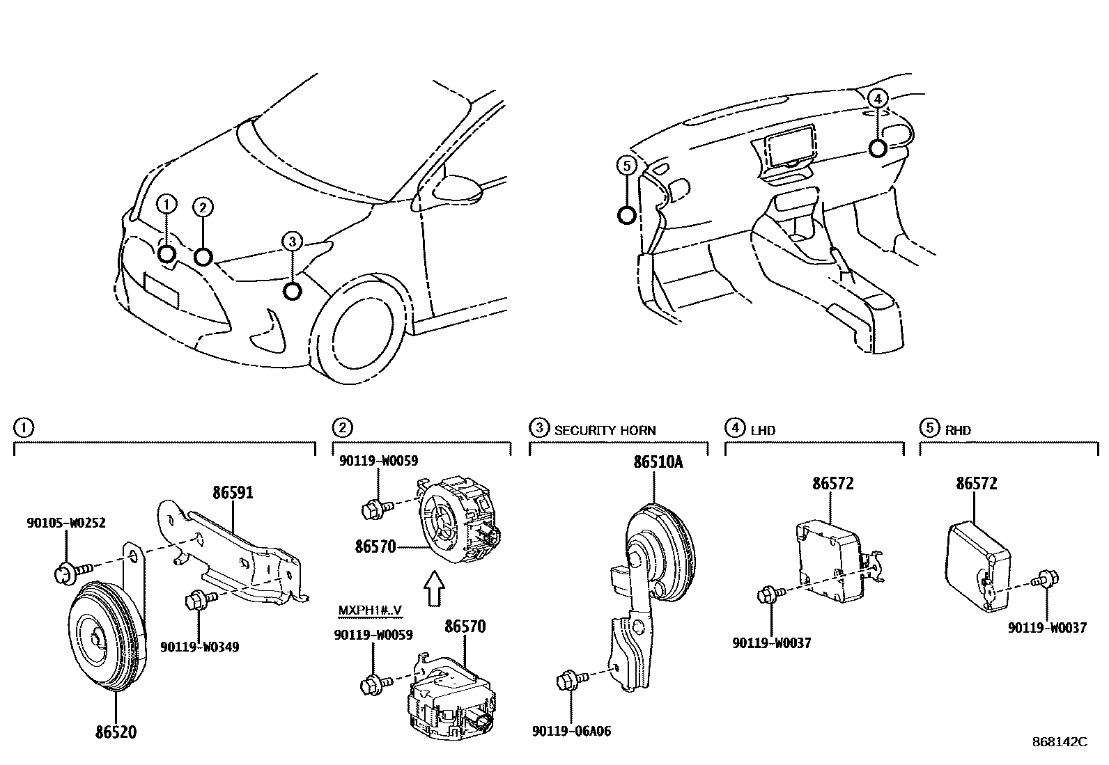 Toyota YARIS 喇叭 EPC diagram — 868142C