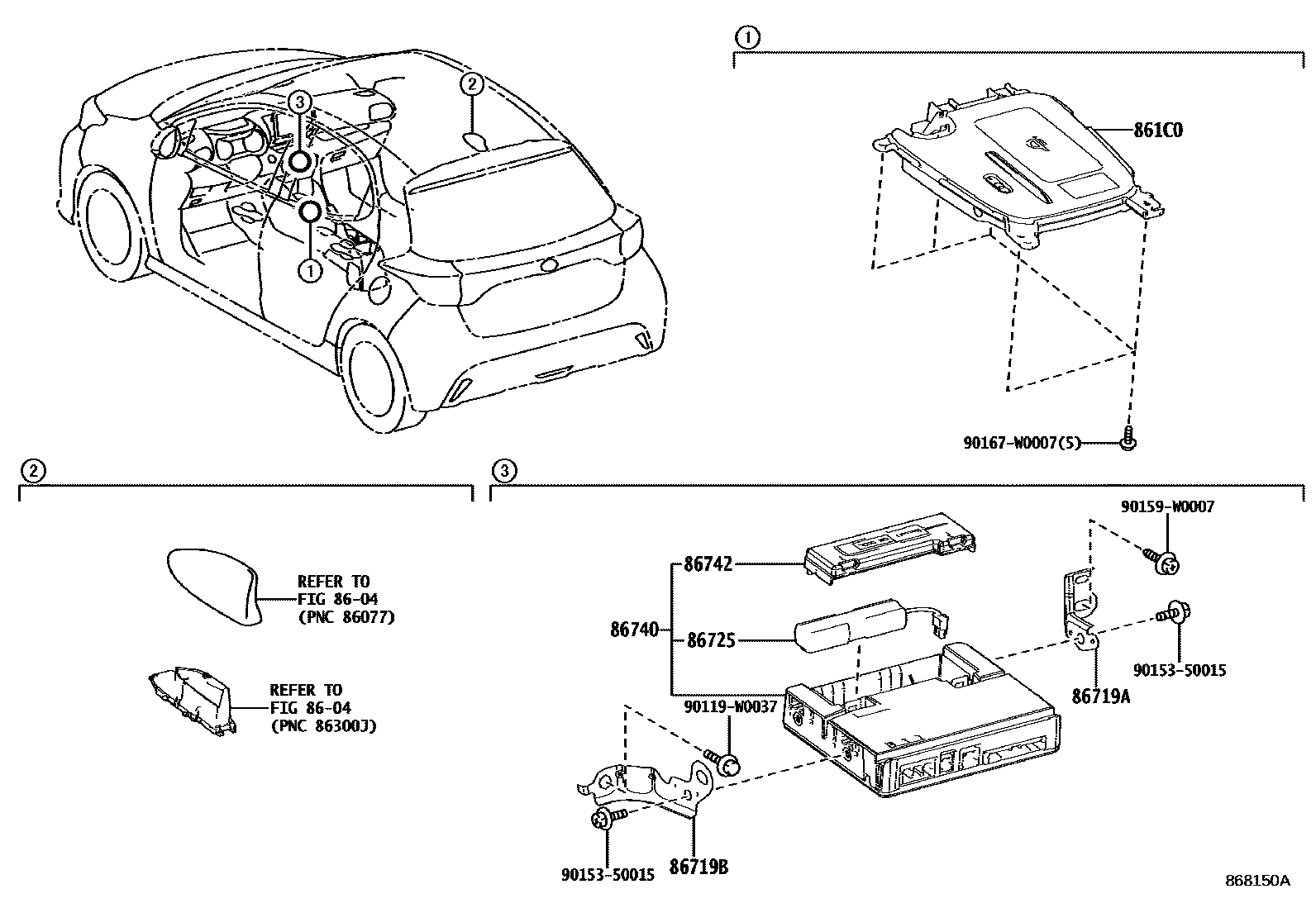 Toyota YARIS 车载电话和呼救装置 EPC diagram — 868150A