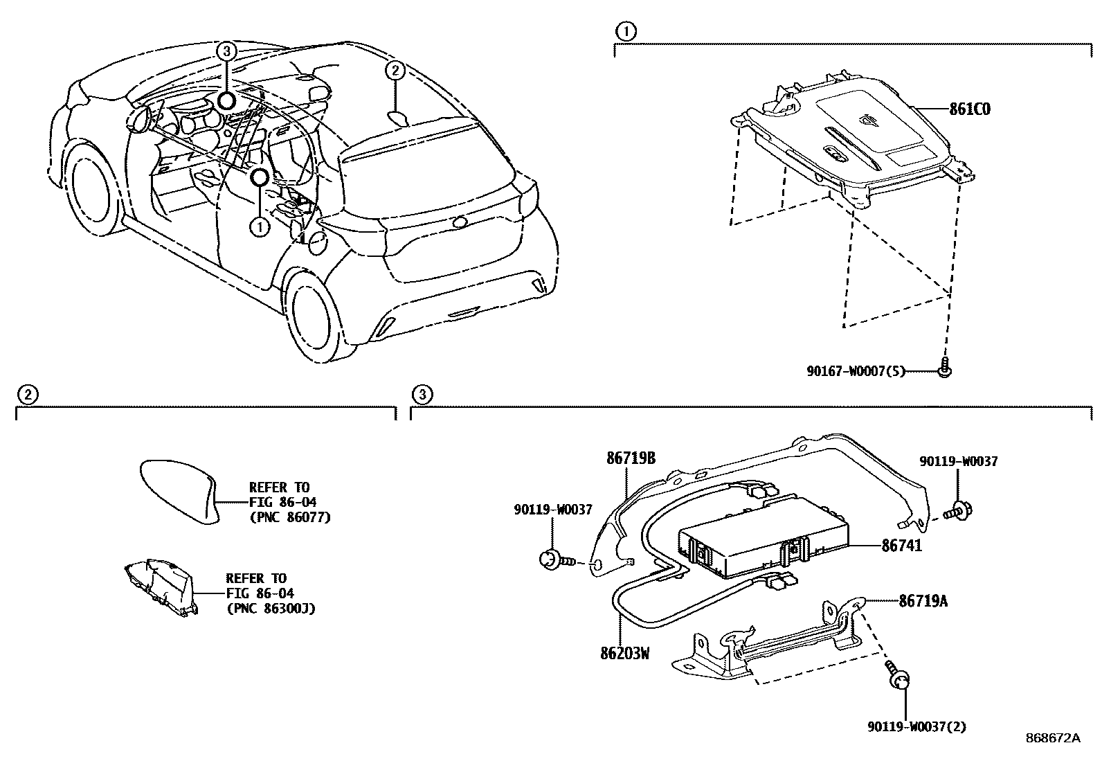 Toyota YARIS 车载电话和呼救装置 EPC diagram — 868672A