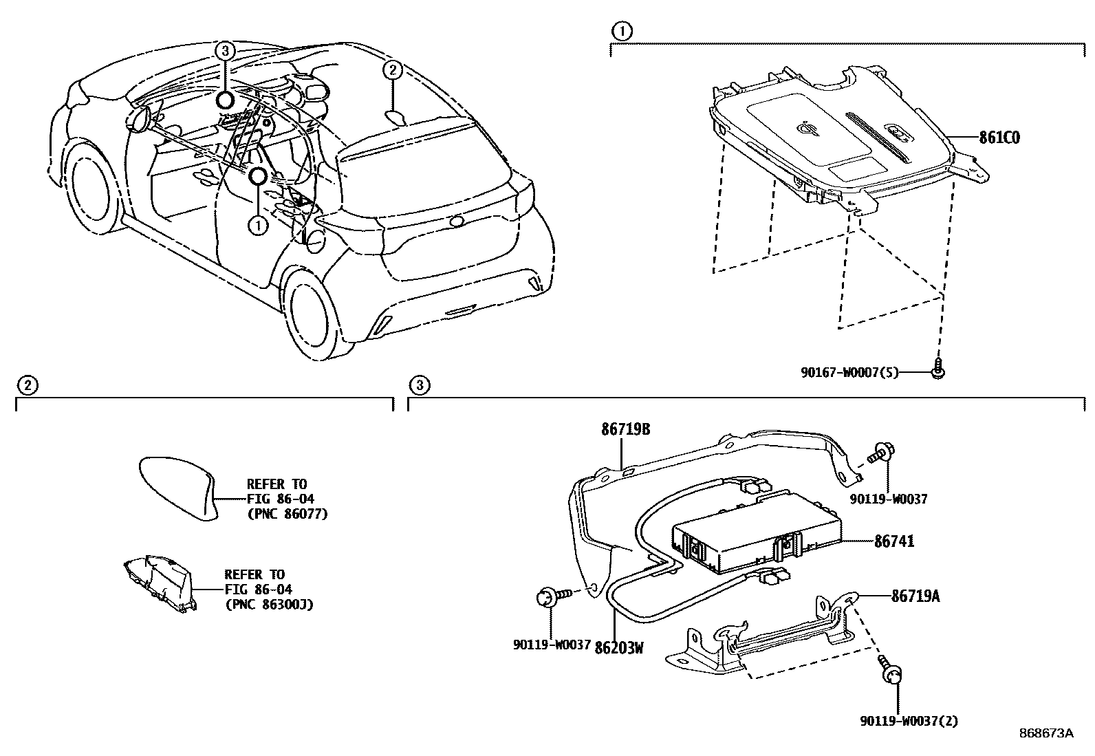 Toyota YARIS 车载电话和呼救装置 EPC diagram — 868673A
