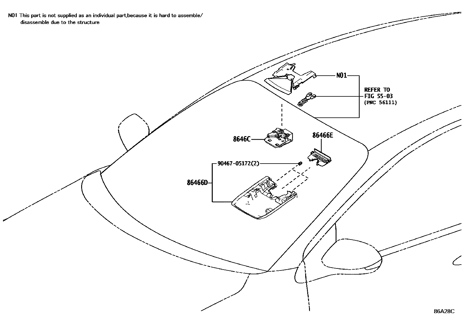 Toyota YARIS 预碰撞安全系统 EPC diagram — 86A28C