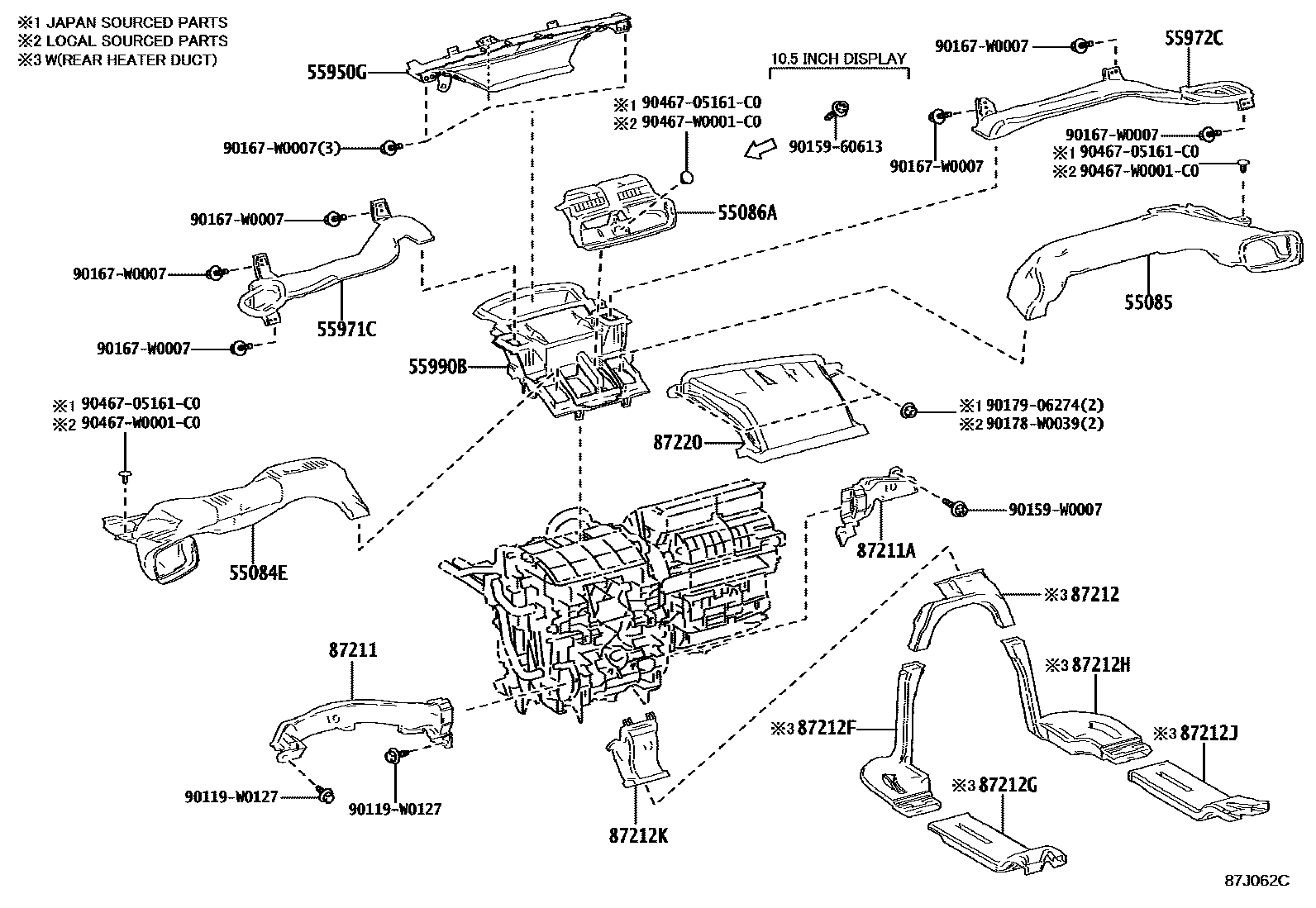 Toyota YARIS 暖风和空调系统 - 控制器和风管 EPC diagram — 87J062C