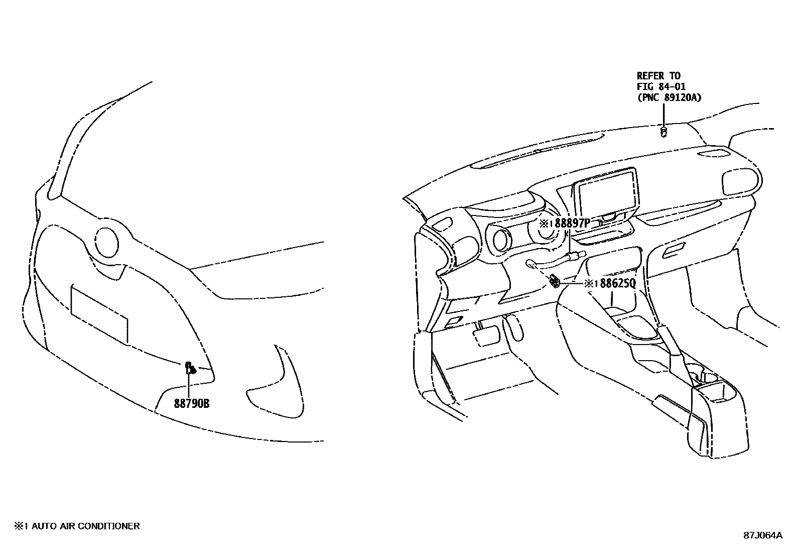 Toyota YARIS 暖风和空调系统 - 控制器和风管 EPC diagram — 87J064A