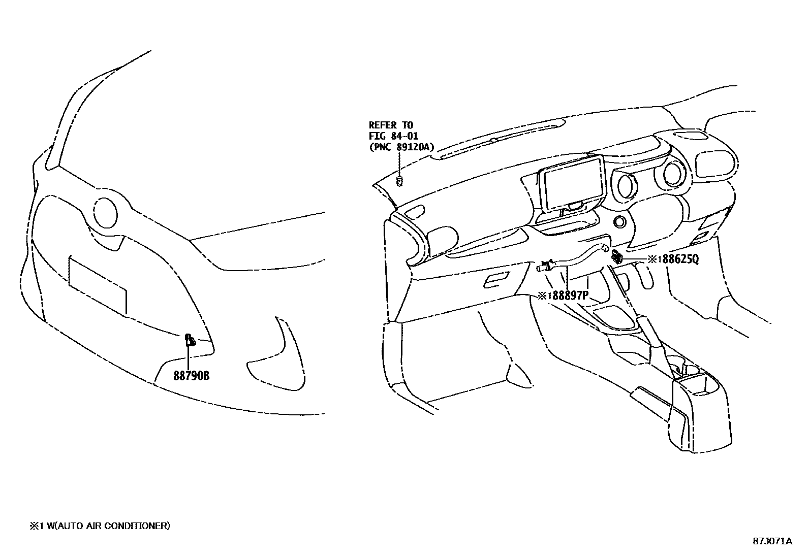 Toyota YARIS 暖风和空调系统 - 控制器和风管 EPC diagram — 87J071A