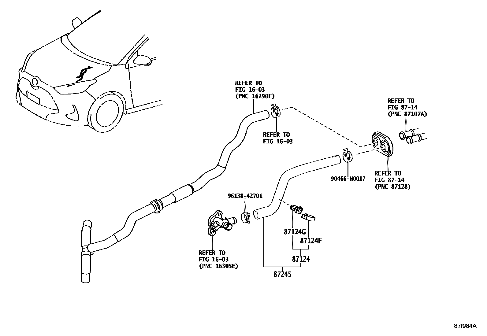 Toyota YARIS 暖风和空调系统 - 水管 EPC diagram — 87I984A