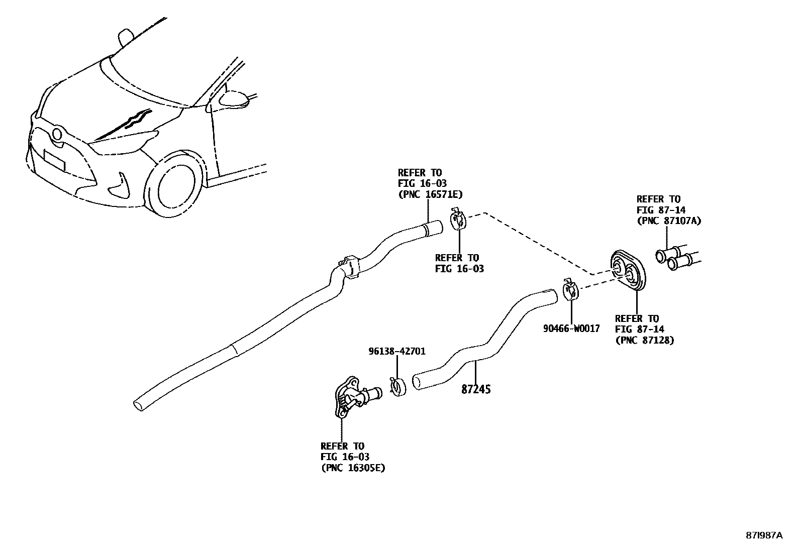Toyota YARIS 暖风和空调系统 - 水管 EPC diagram — 87I987A