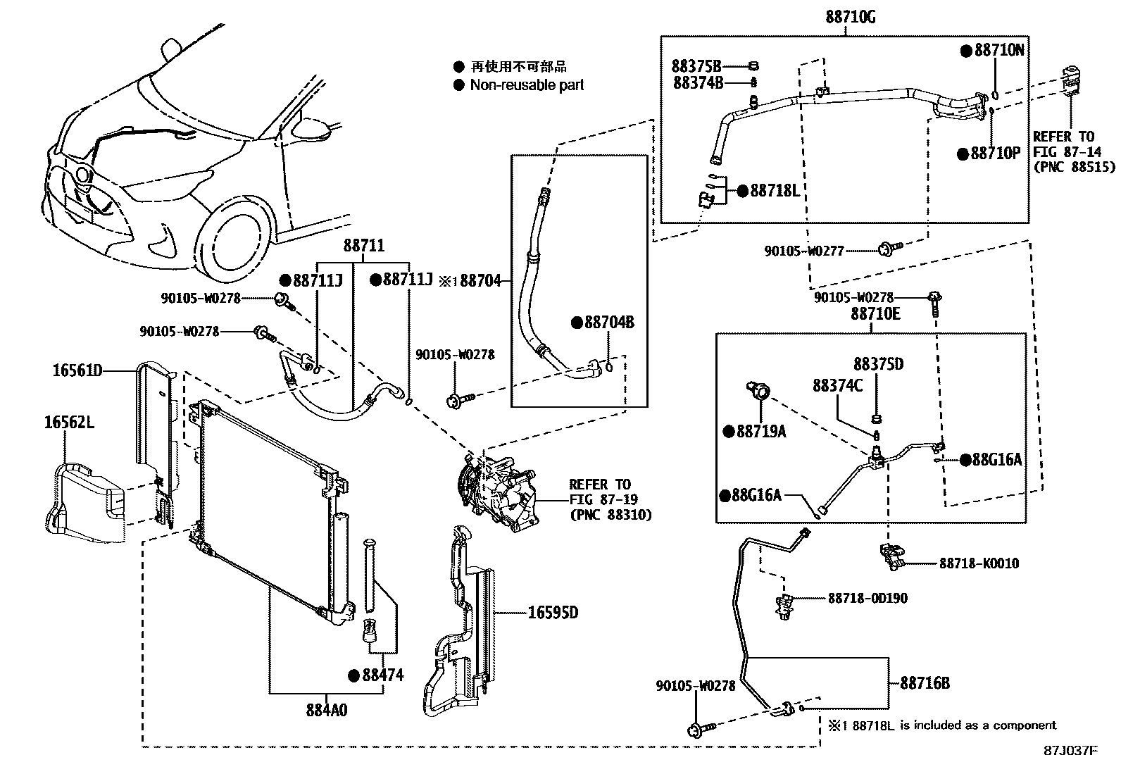 Toyota YARIS Heating & Air Conditioning - Cooler Piping EPC diagram — 87J037F