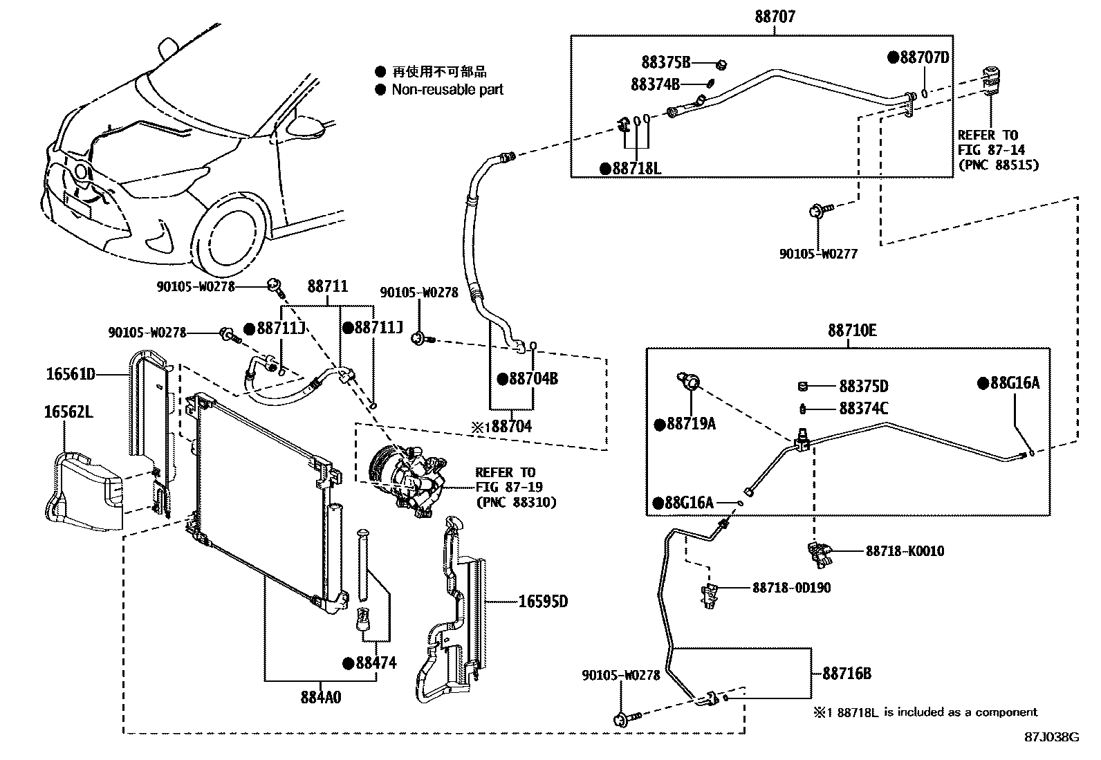 Toyota YARIS Heating & Air Conditioning - Cooler Piping EPC diagram — 87J038G
