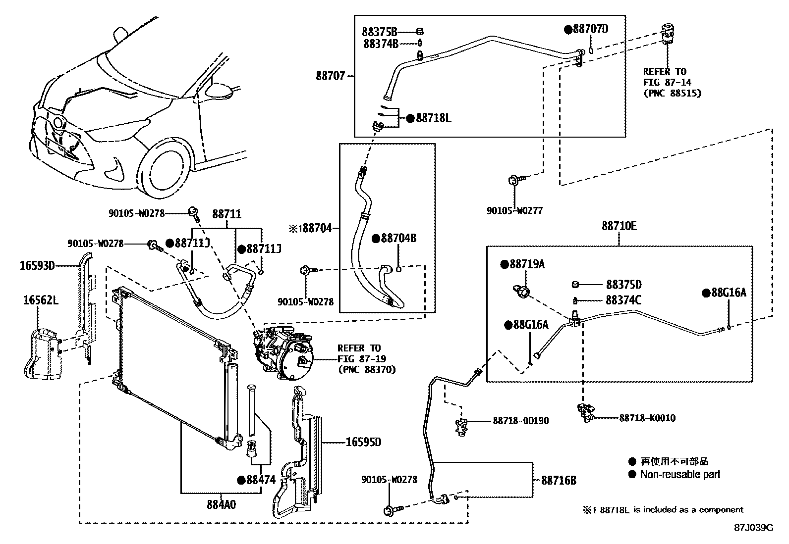 Toyota YARIS Heating & Air Conditioning - Cooler Piping EPC diagram — 87J039G