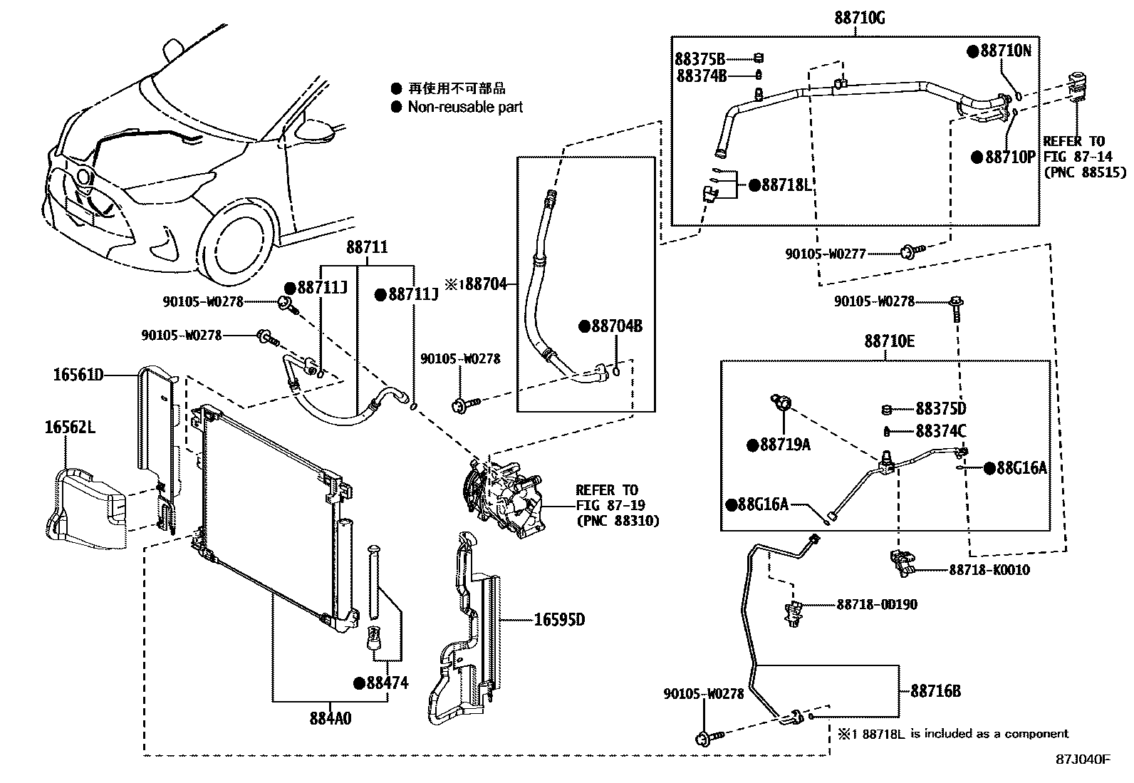 Toyota YARIS Heating & Air Conditioning - Cooler Piping EPC diagram — 87J040F