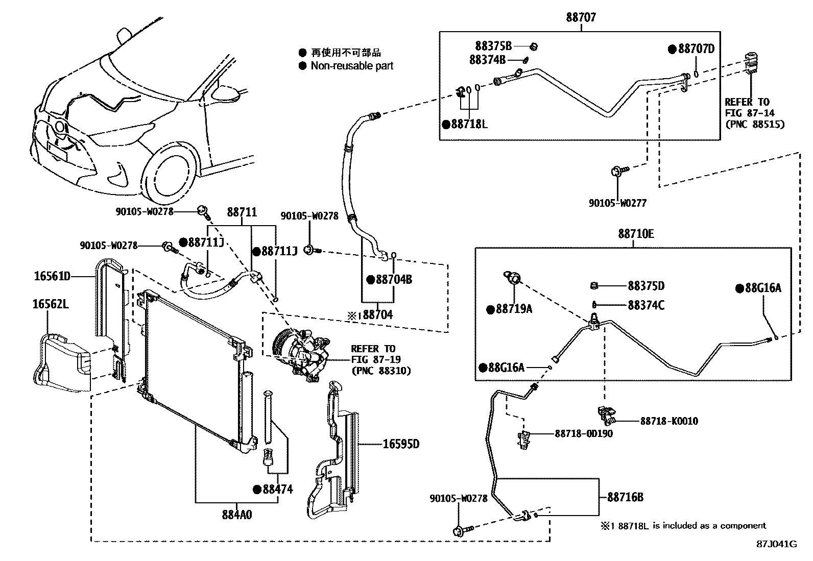 Toyota YARIS Heating & Air Conditioning - Cooler Piping EPC diagram — 87J041G
