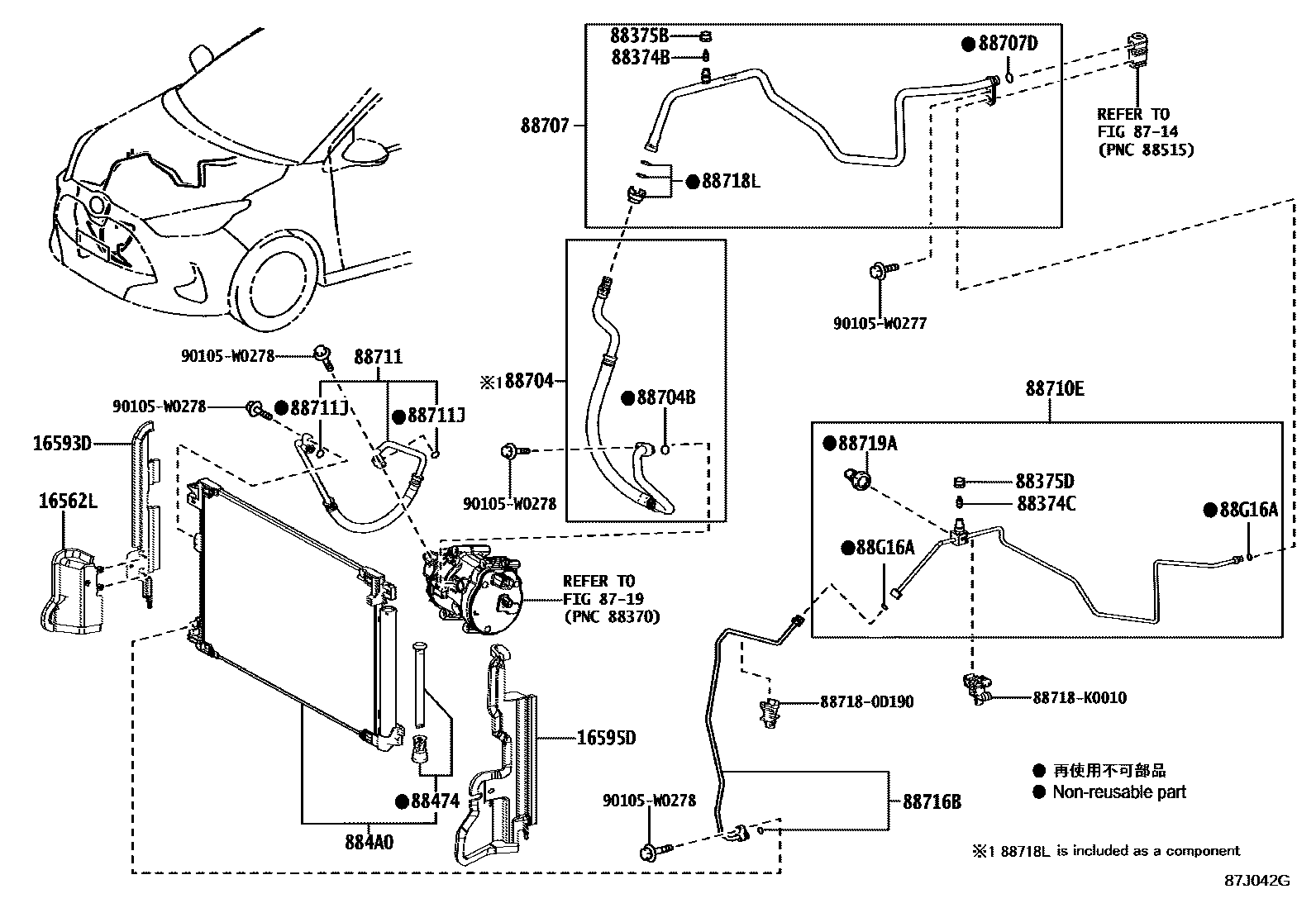 Toyota YARIS Heating & Air Conditioning - Cooler Piping EPC diagram — 87J042G