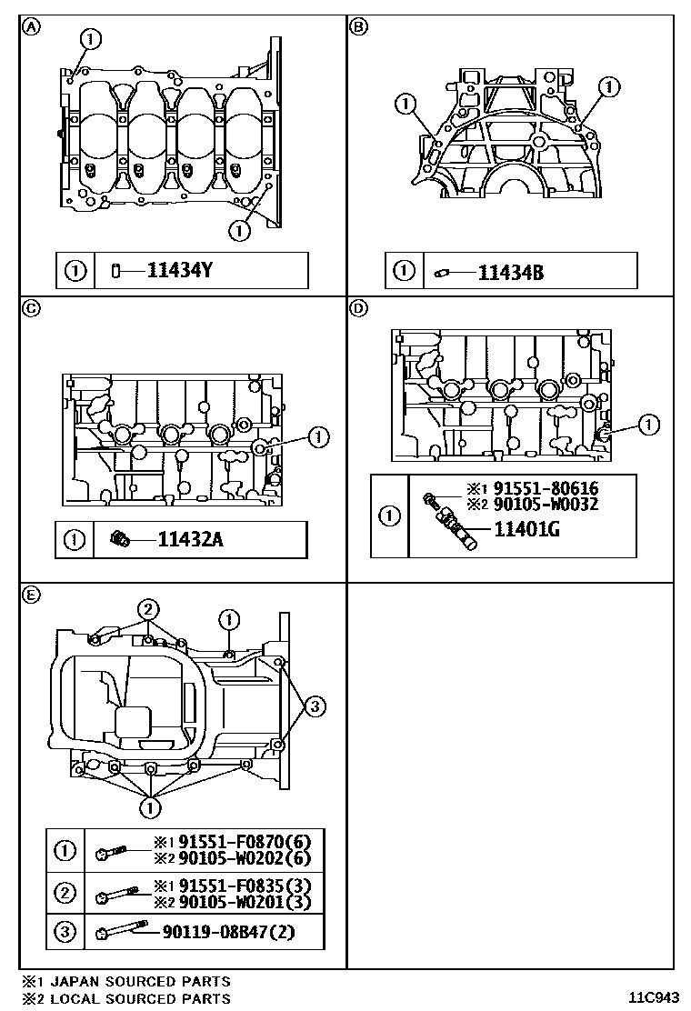 Toyota YARIS Cylinder Block EPC diagram — 11C943