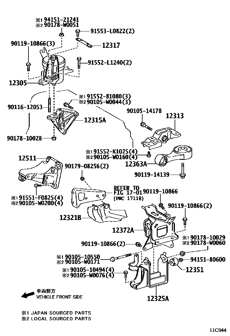 Toyota YARIS Engine Mounting EPC diagram — 11C944