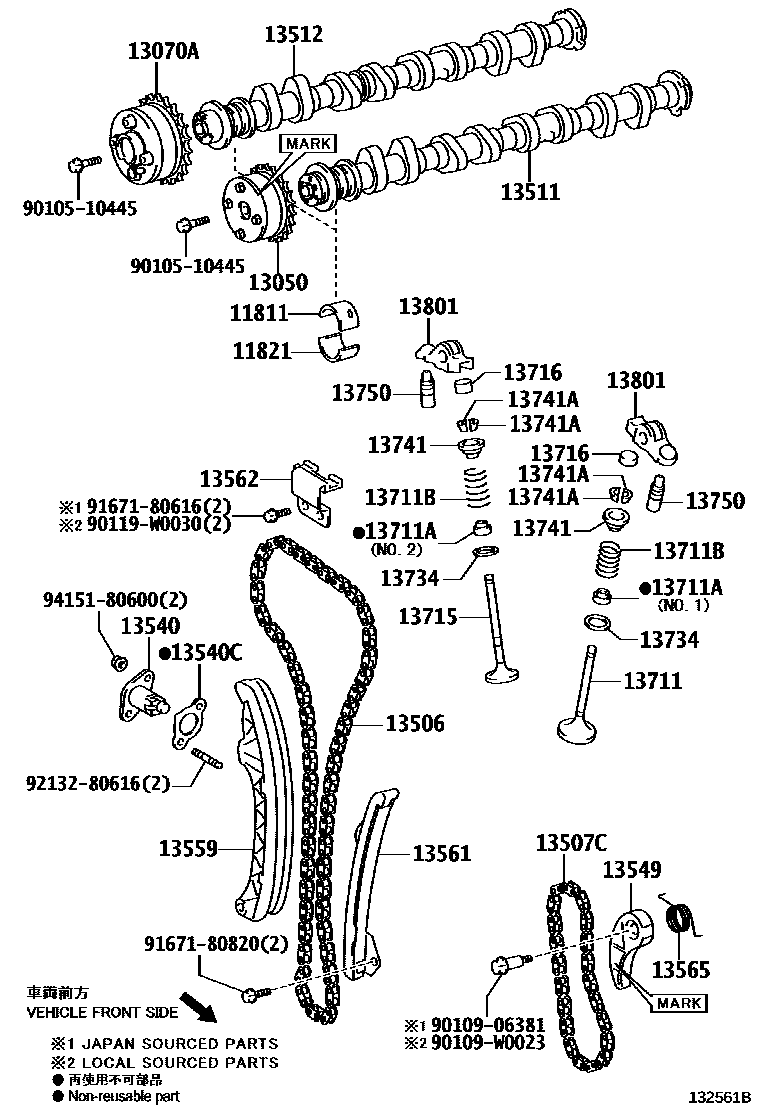 Toyota YARIS Camshaft & Valve EPC diagram — 132561B