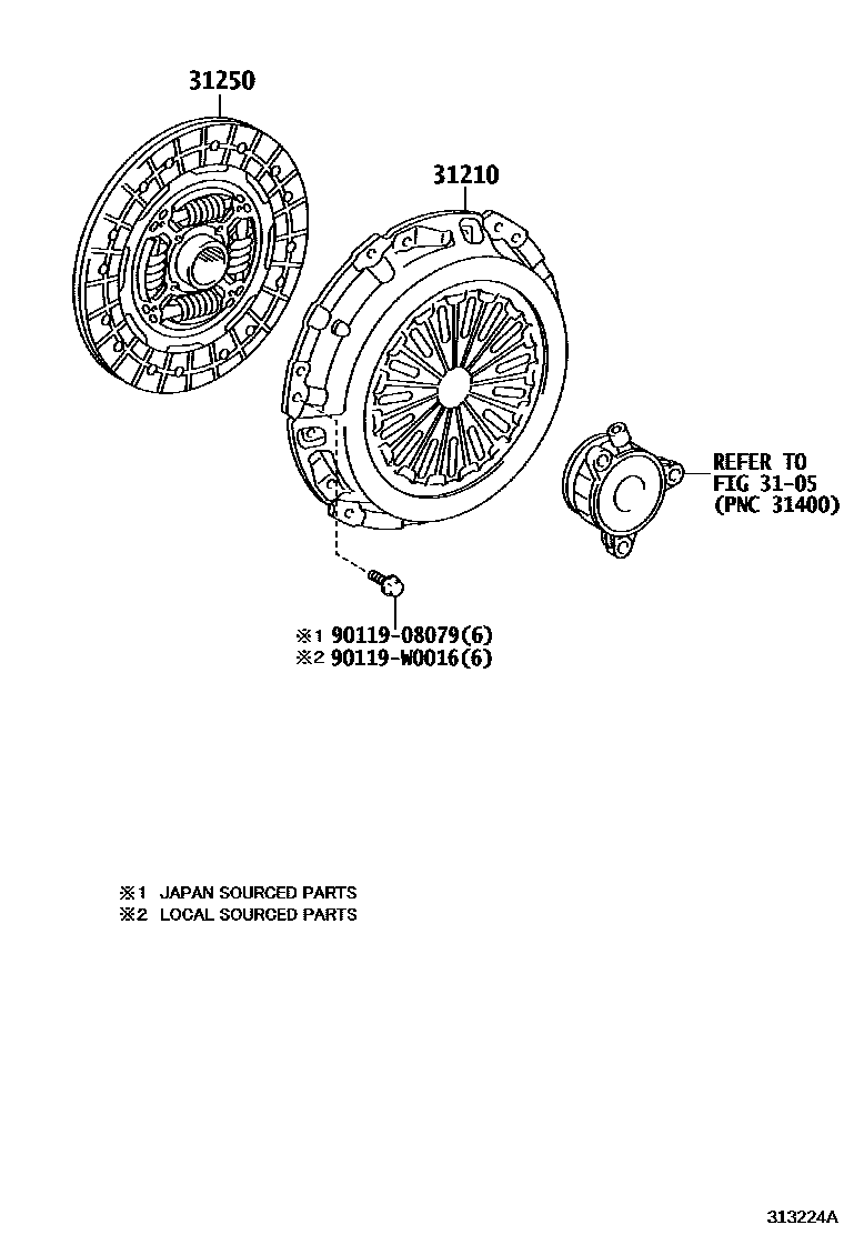 Toyota YARIS 离合器和分离叉 EPC diagram — 313224A