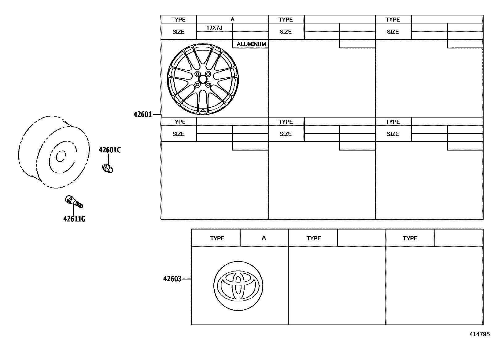 Toyota YARIS 车轮和车轮盖 EPC diagram — 414795