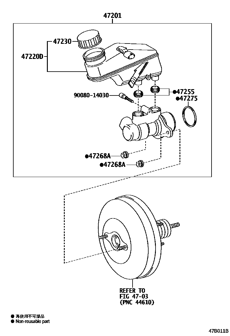 Toyota YARIS 制动总泵 EPC diagram — 47B011B