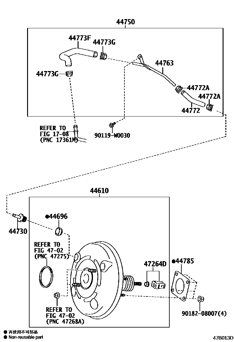 Toyota YARIS 制动助力器和真空管 EPC diagram — 47B013D