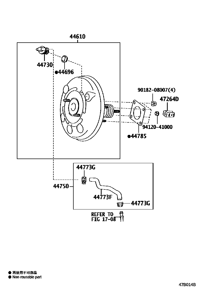 Toyota YARIS 制动助力器和真空管 EPC diagram — 47B014B