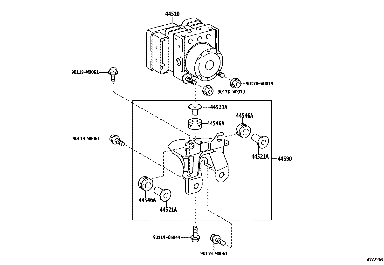 Toyota YARIS 制动配管和卡箍 EPC diagram — 47A996