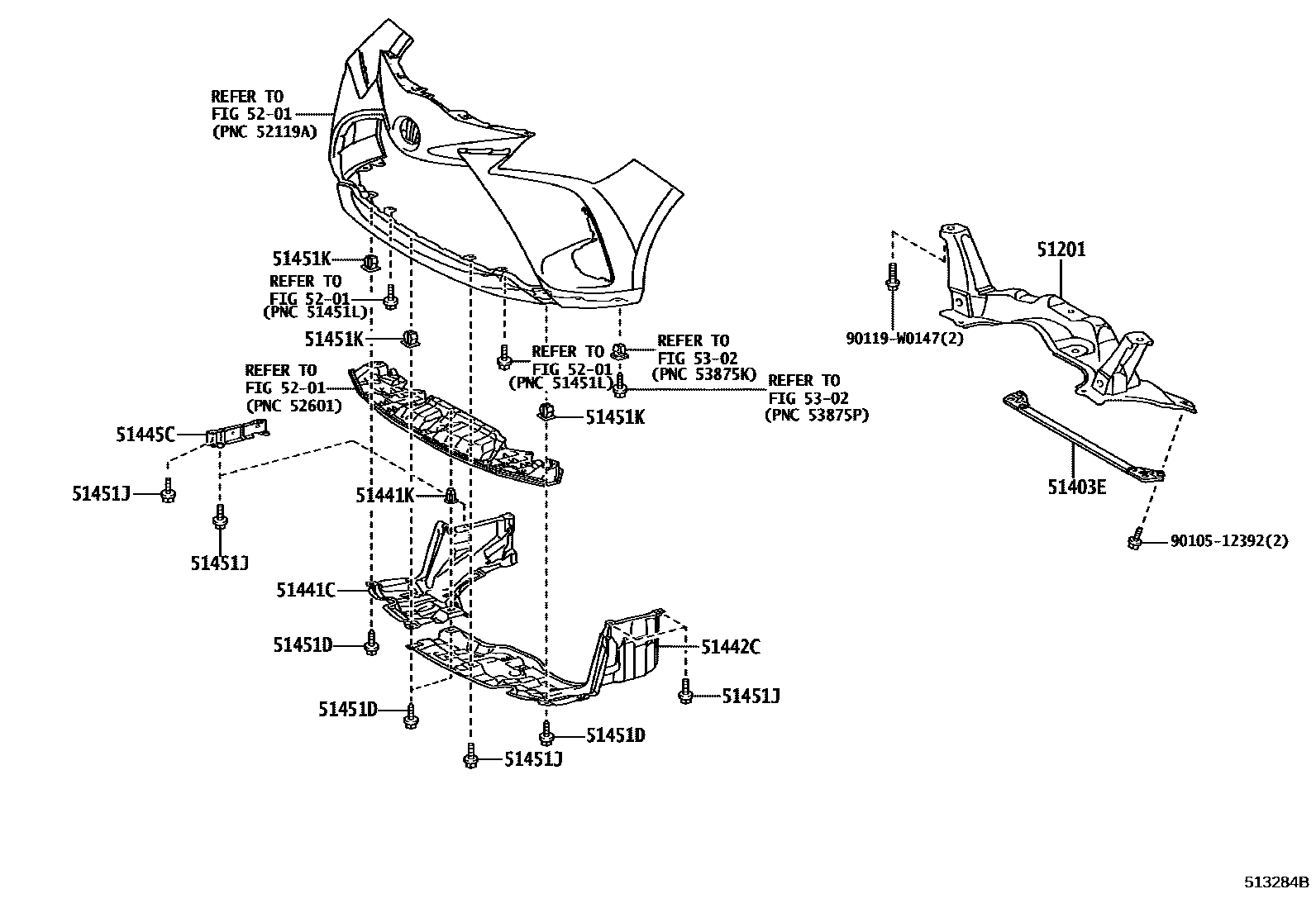 Toyota YARIS 悬架横梁和发动机底罩 EPC diagram — 513284B