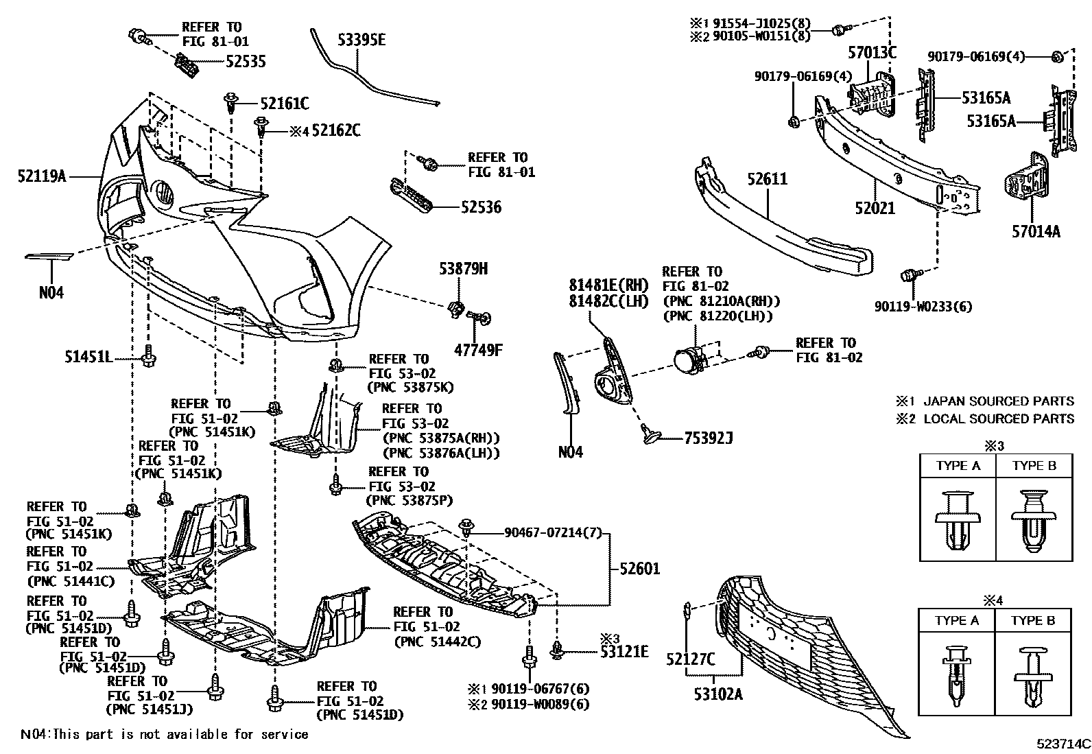 Toyota YARIS 前保险杠及附件 EPC diagram — 523714C