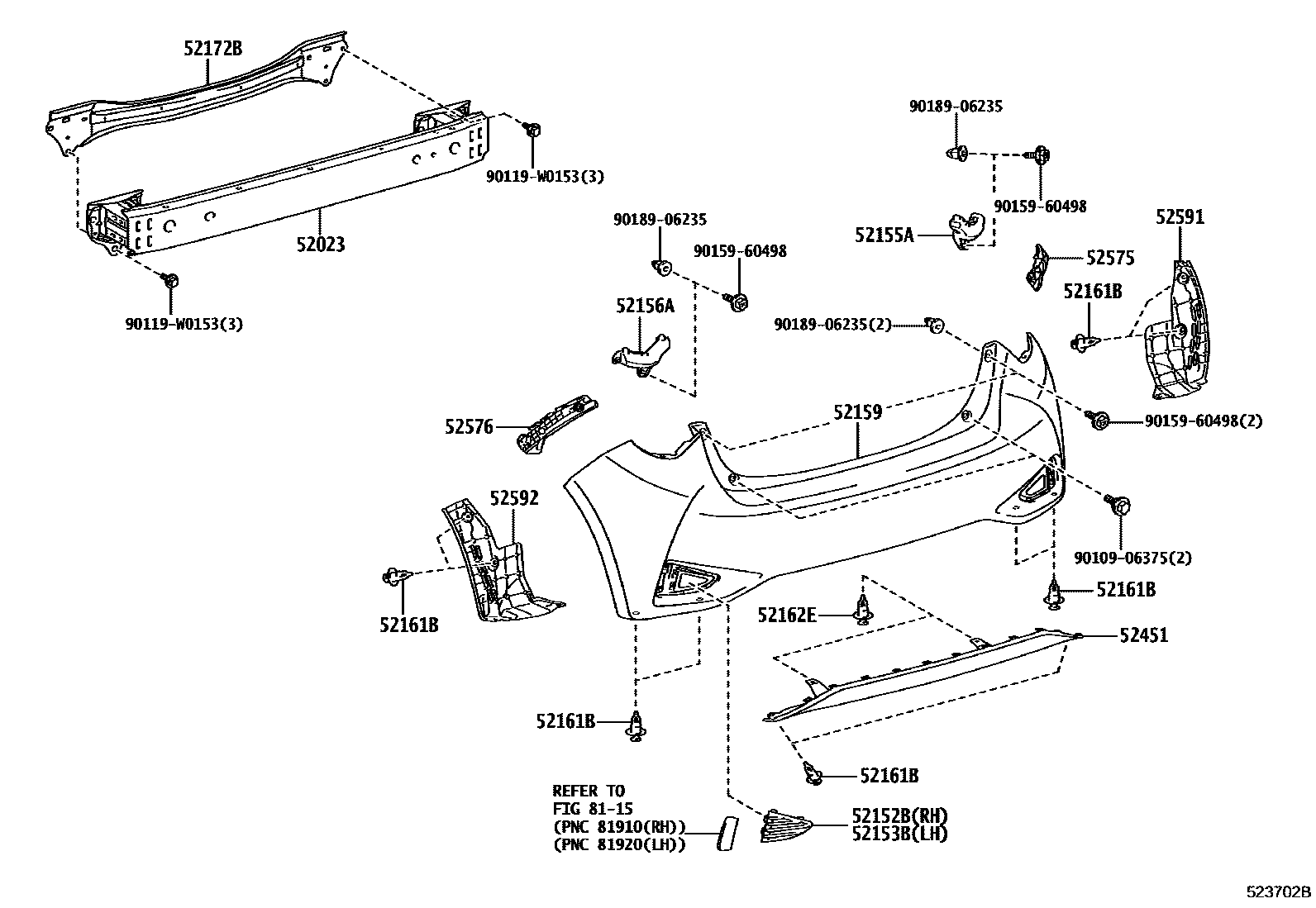 Toyota YARIS 后保险杠及附件 EPC diagram — 523702B