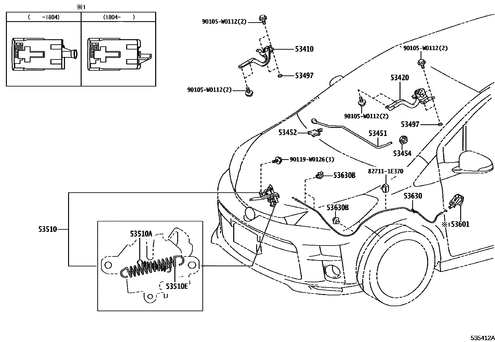 Toyota YARIS 发动机盖锁和铰链 EPC diagram — 535412A
