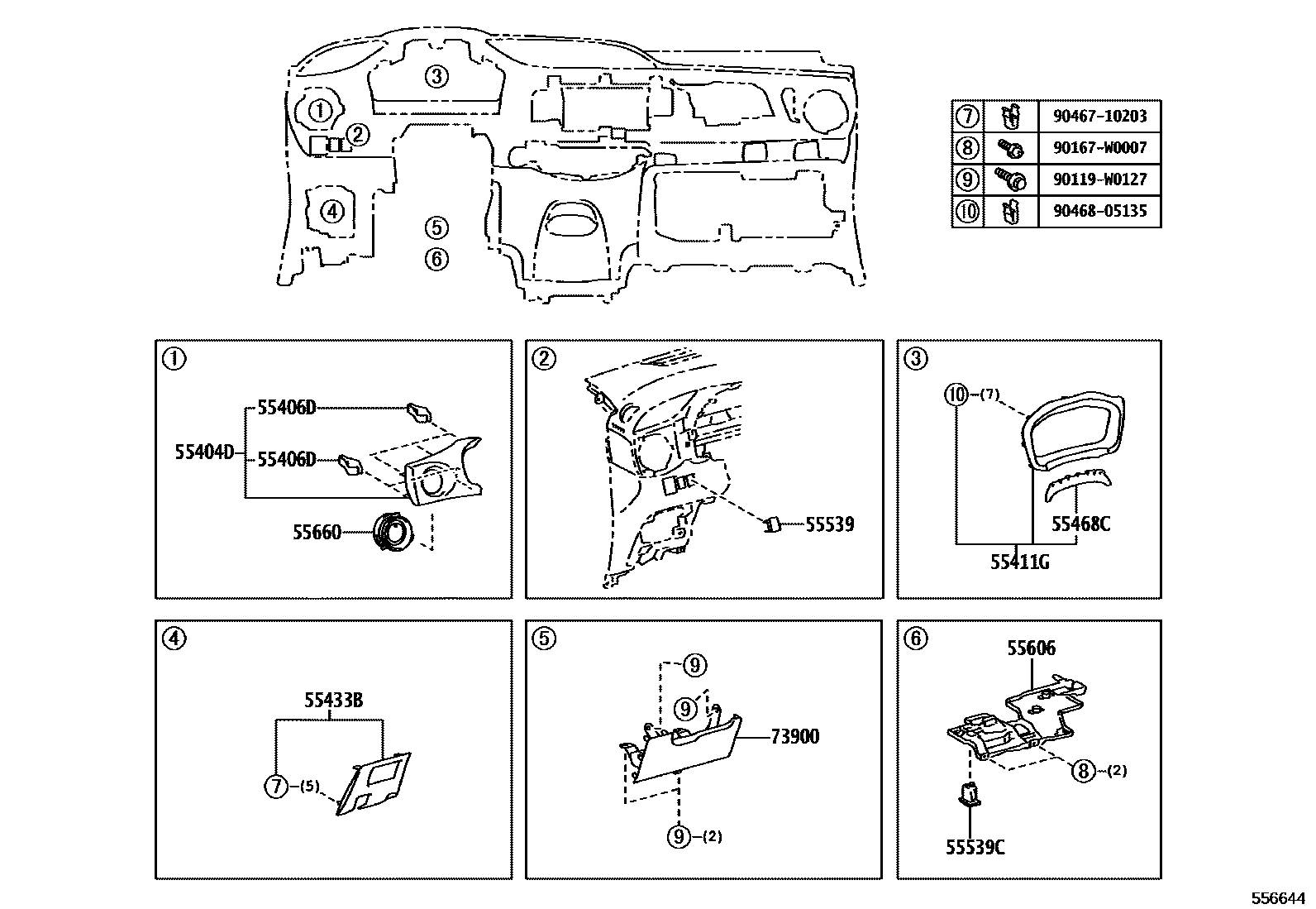 Toyota YARIS 仪表板和手套箱 EPC diagram — 556644