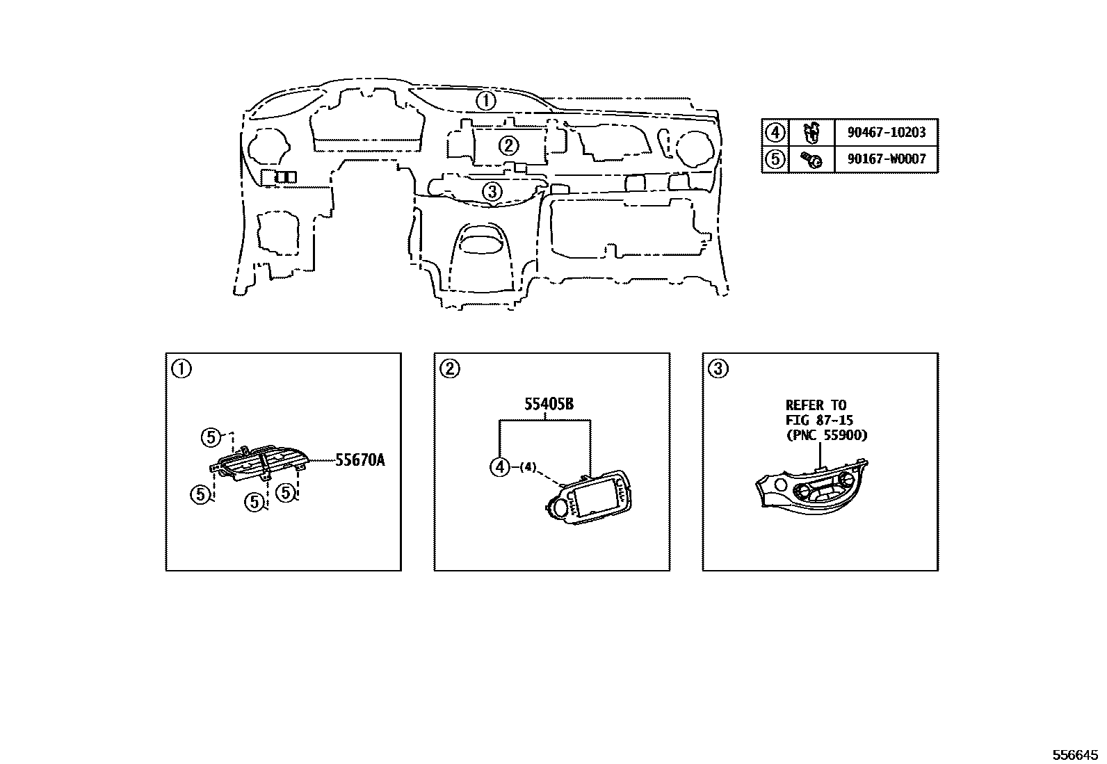 Toyota YARIS 仪表板和手套箱 EPC diagram — 556645