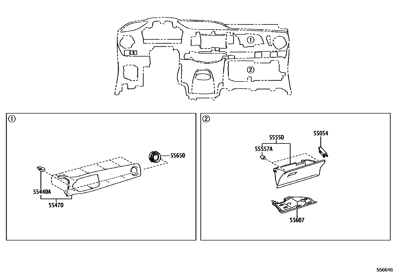 Toyota YARIS 仪表板和手套箱 EPC diagram — 556646