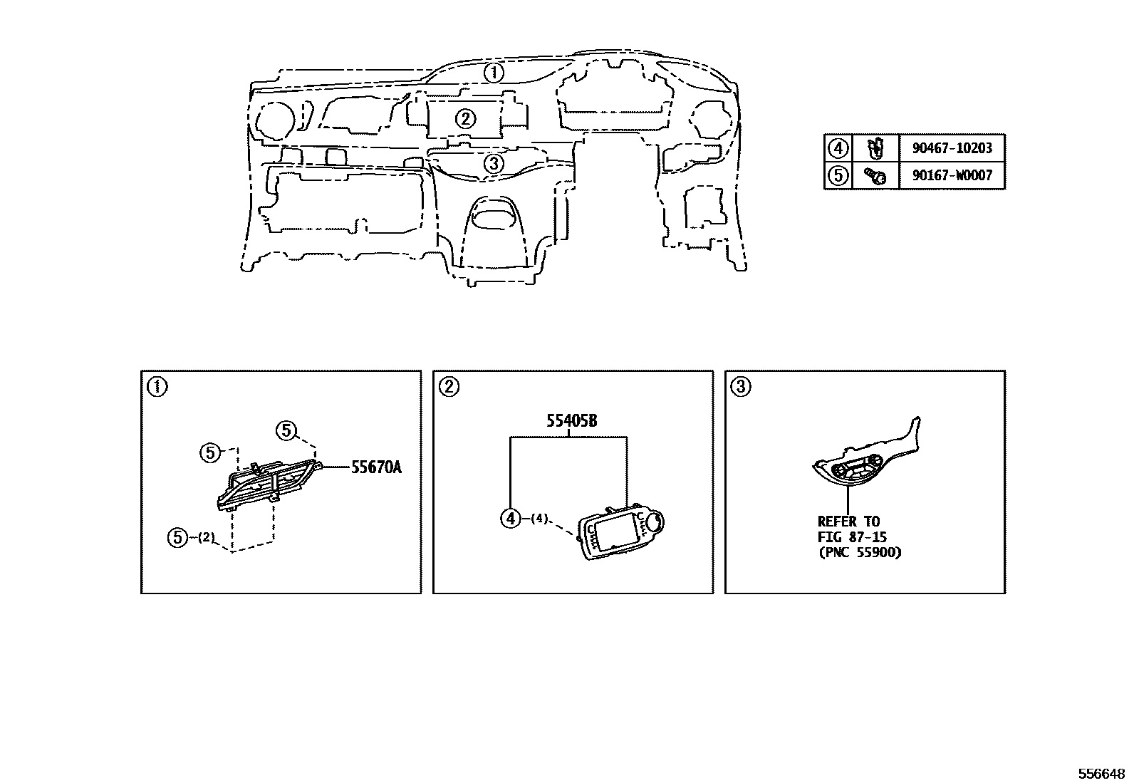Toyota YARIS 仪表板和手套箱 EPC diagram — 556648