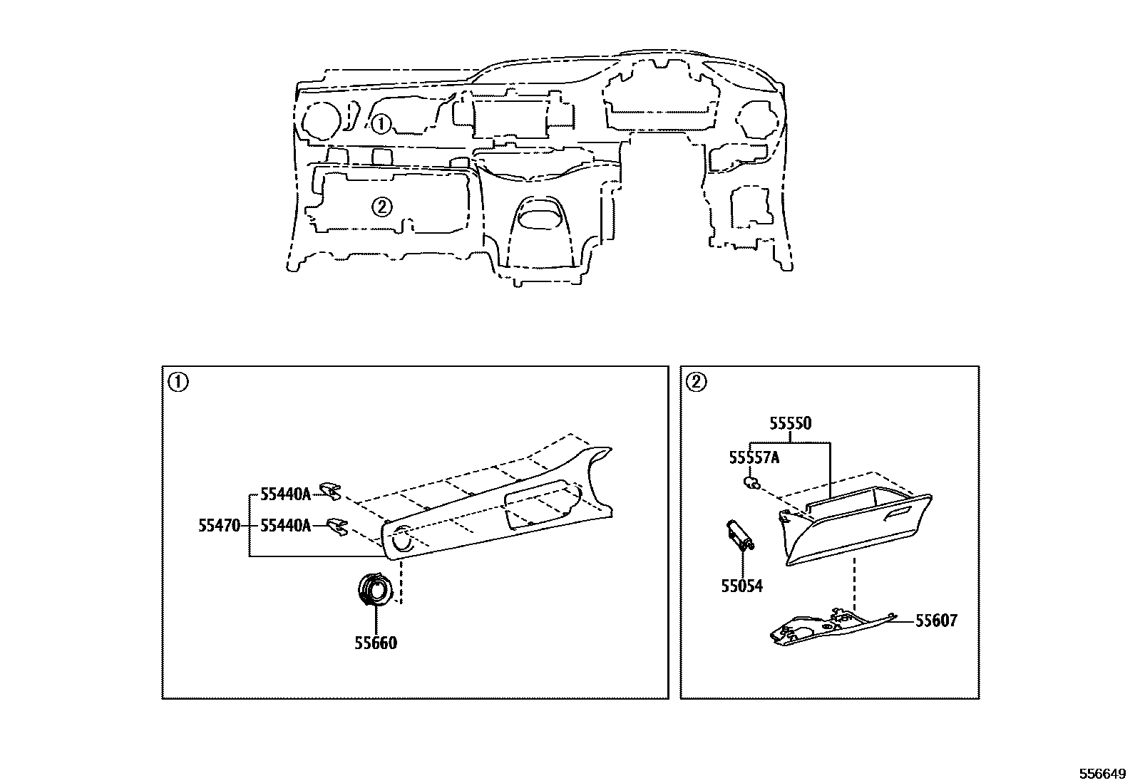 Toyota YARIS 仪表板和手套箱 EPC diagram — 556649