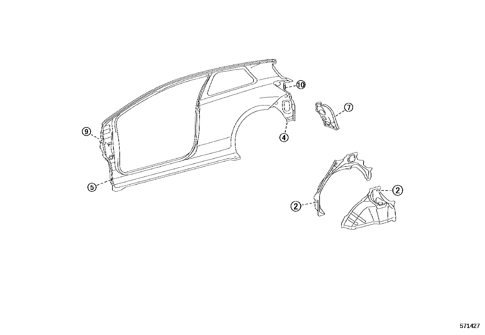 Toyota YARIS hole plug EPC diagram — 571427