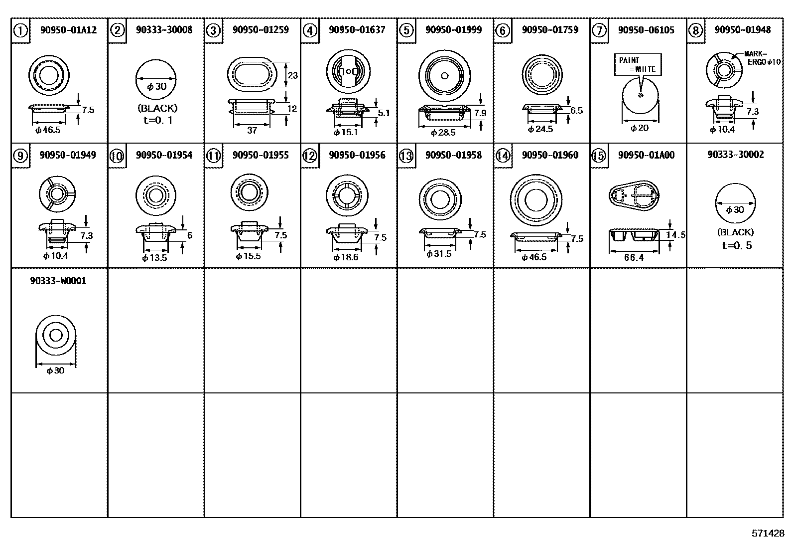 Toyota YARIS hole plug EPC diagram — 571428