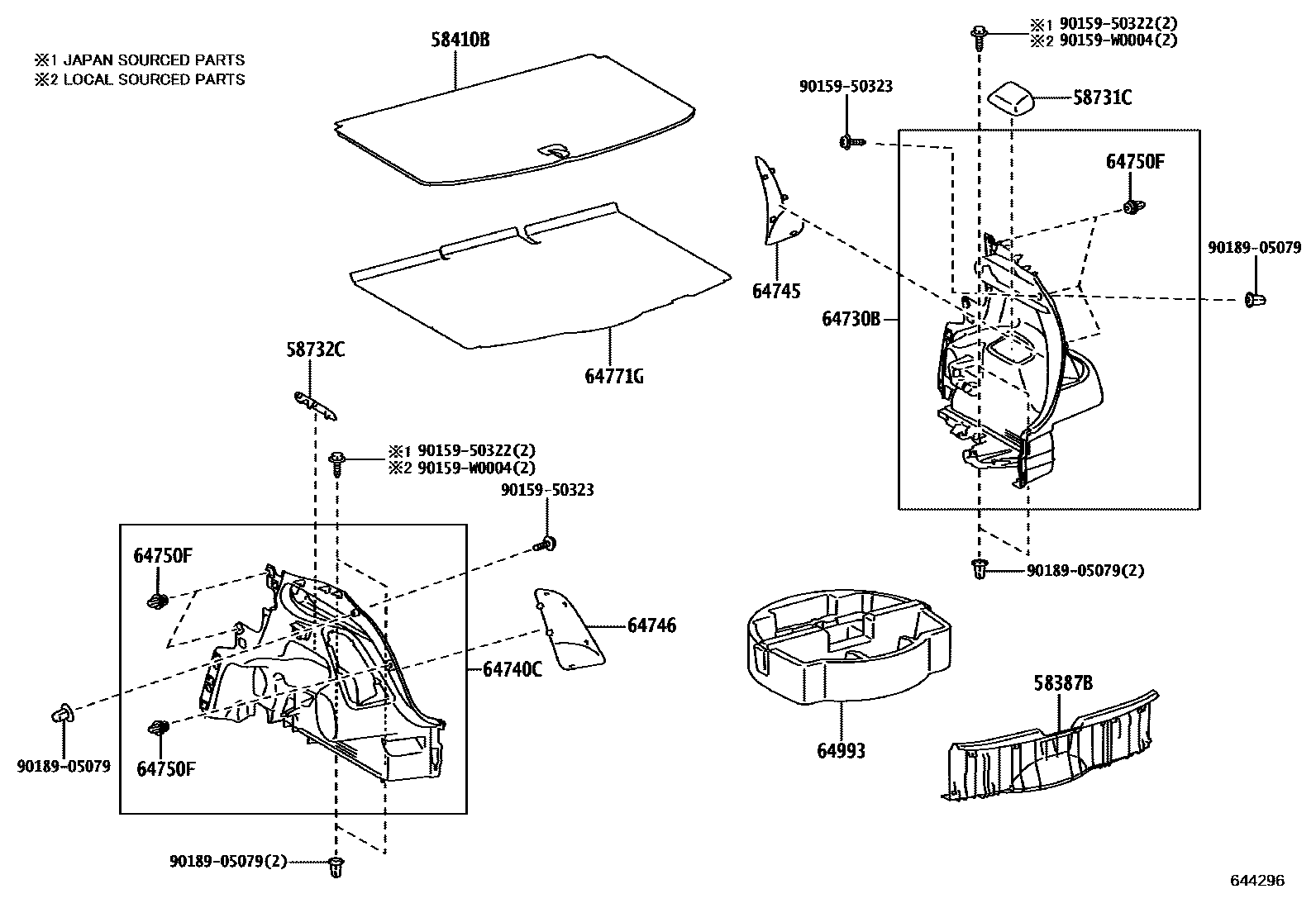 Toyota YARIS 底板和底板装饰罩 EPC diagram — 644296