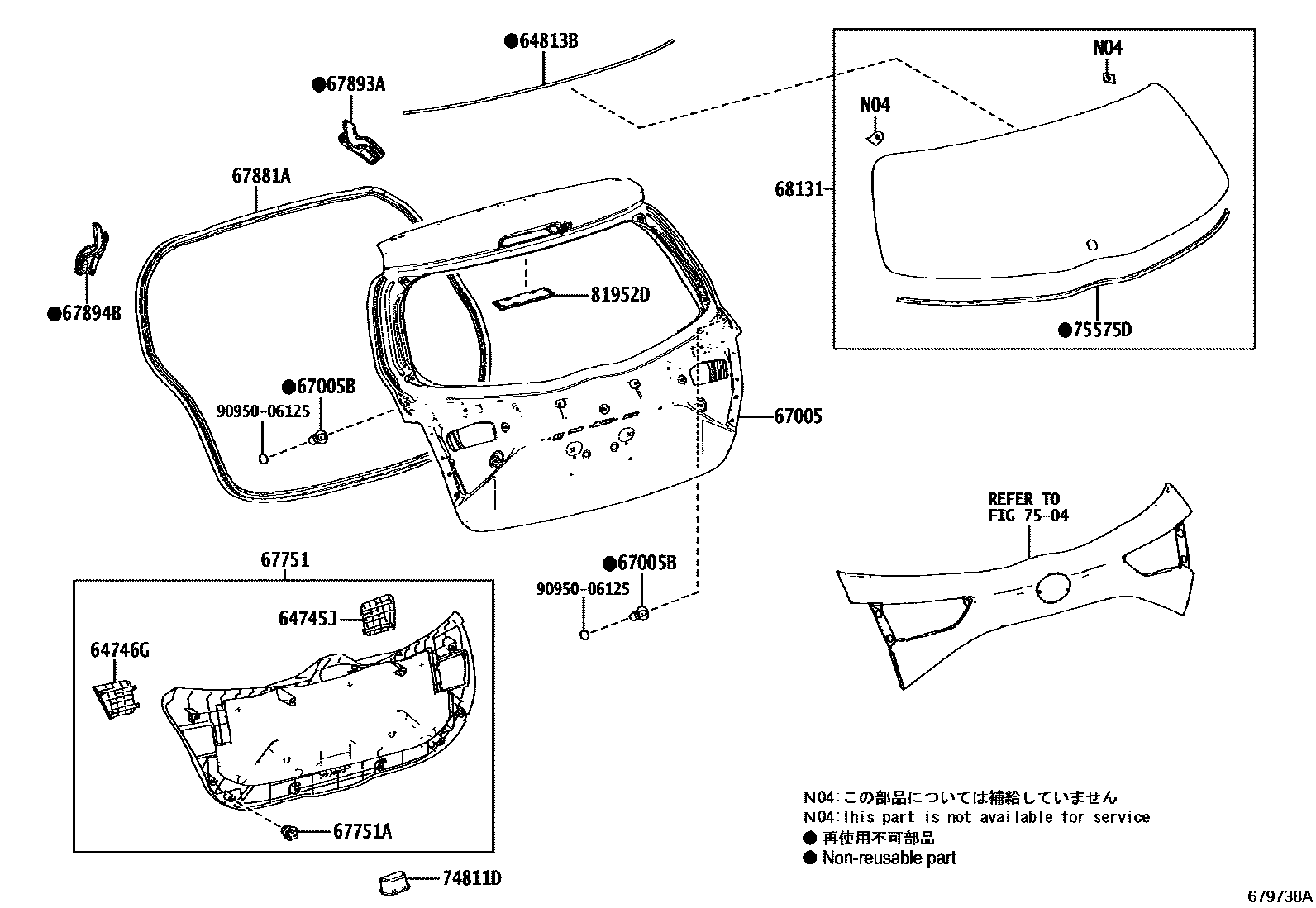 Toyota YARIS 背门板和背门玻璃 EPC diagram — 679738A