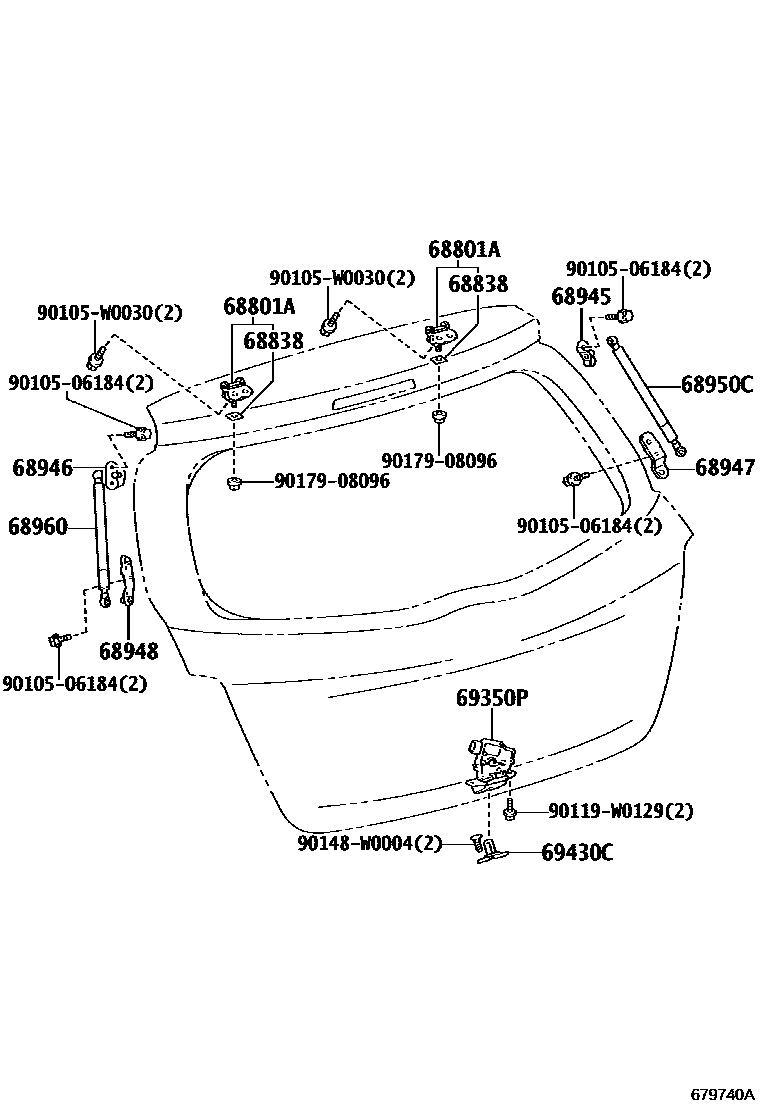 Toyota YARIS 背门锁和背门把手 EPC diagram — 679740A