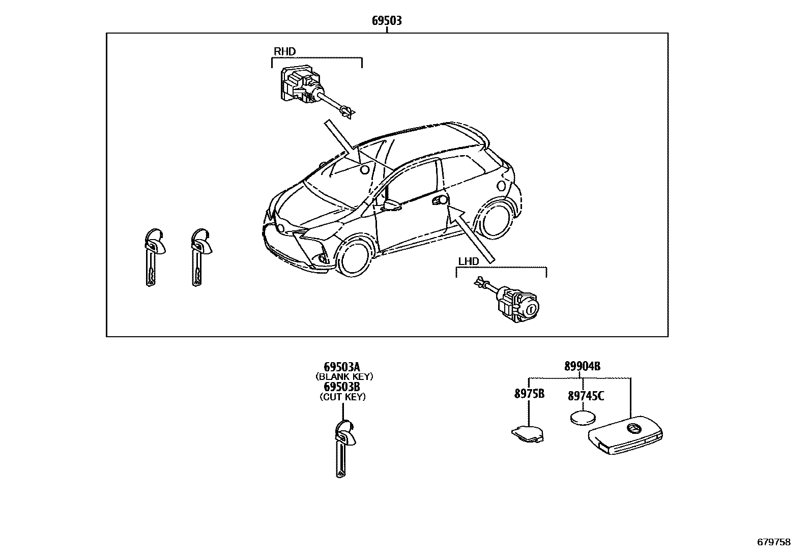 Toyota YARIS 锁芯组件 EPC diagram — 679758