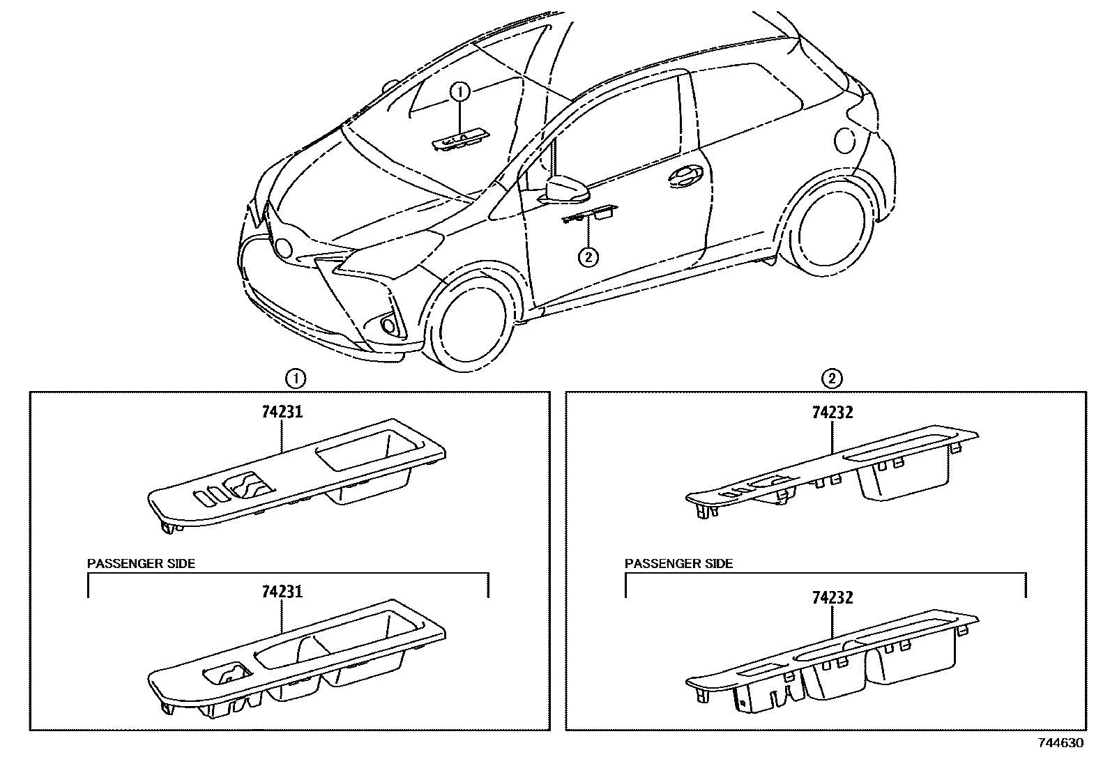 Toyota YARIS 扶手和遮阳板 EPC diagram — 744630
