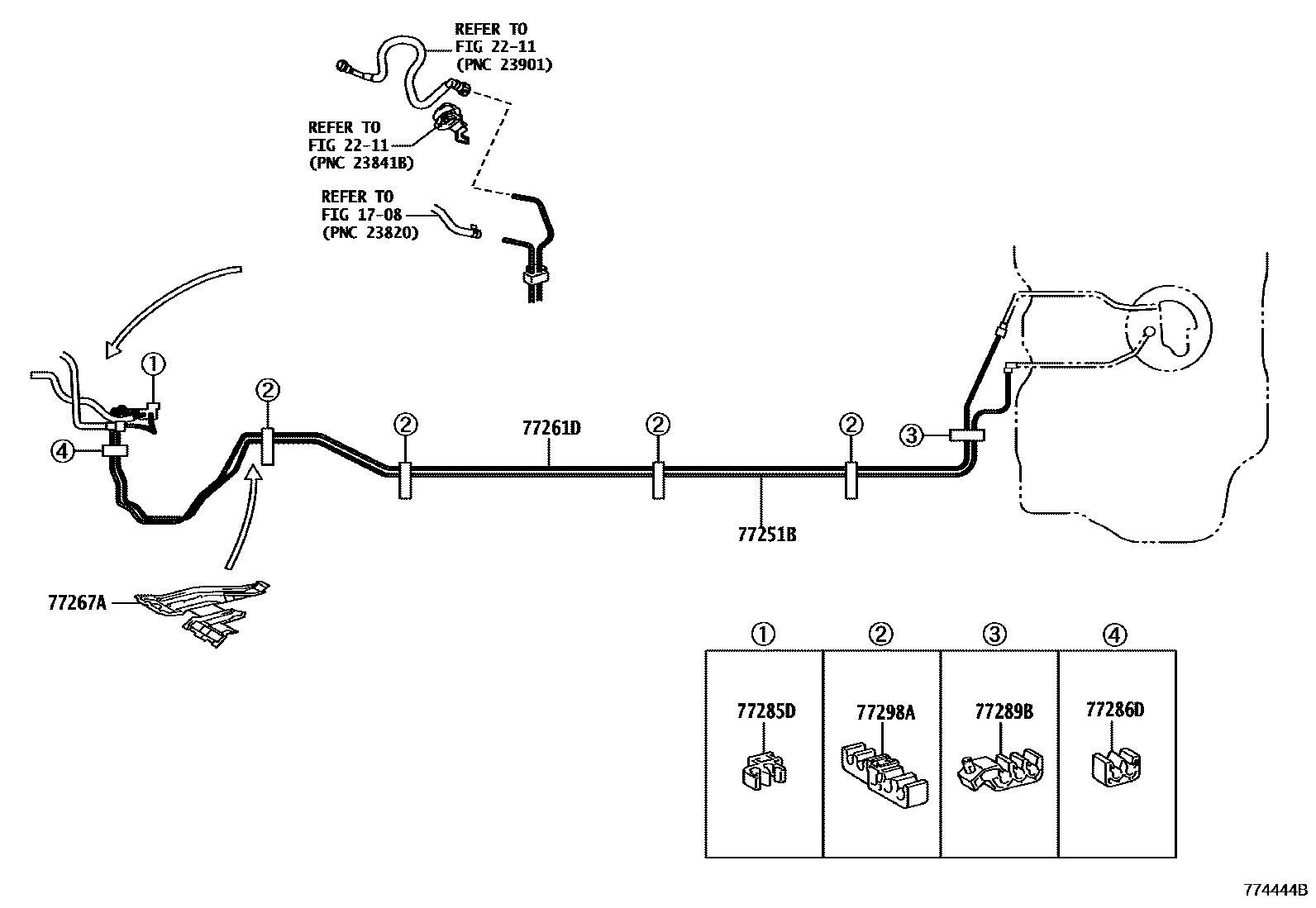 Toyota YARIS 燃油箱和燃油管 EPC diagram — 774444B